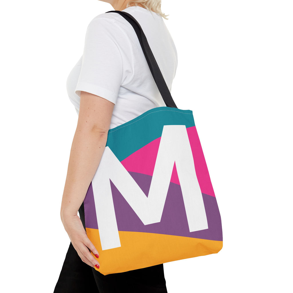 Monogram 'M' Colorblock Tote Bag — Personalized Initial M Shoulder Tote
