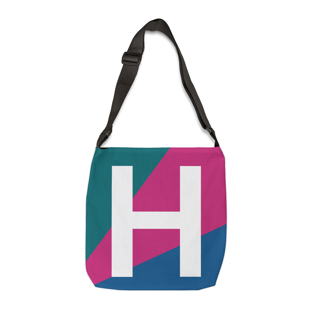 Initial Letter 'H' Colorblock Adjustable Tote Bag — Monogram Alphabet Shoulder Bag