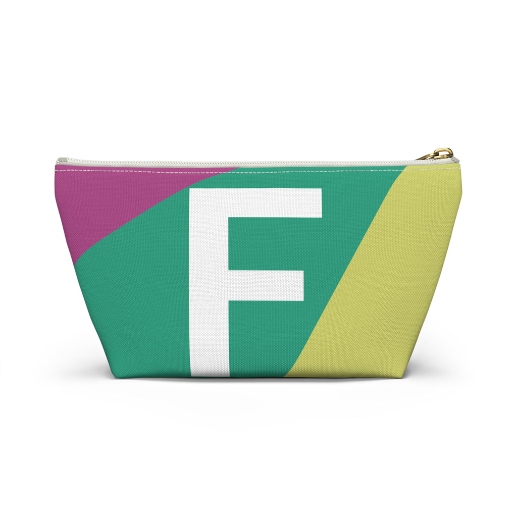 Initials Colorblock Accessory Pouch — Monogram F T-Bottom Cosmetic Bag