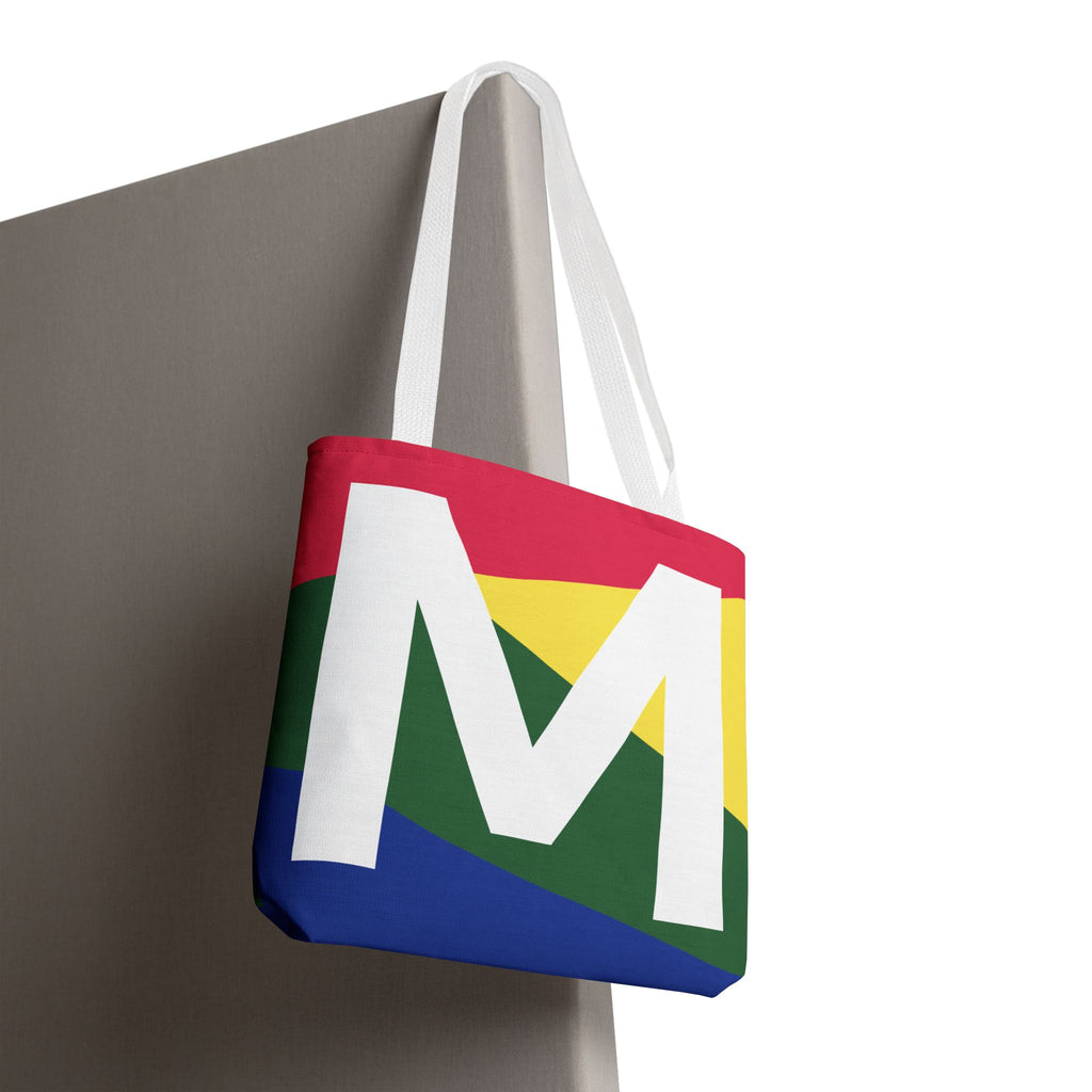 Monogram 'M' Colorblock Tote Bag — Personalized Initial M Shoulder Tote