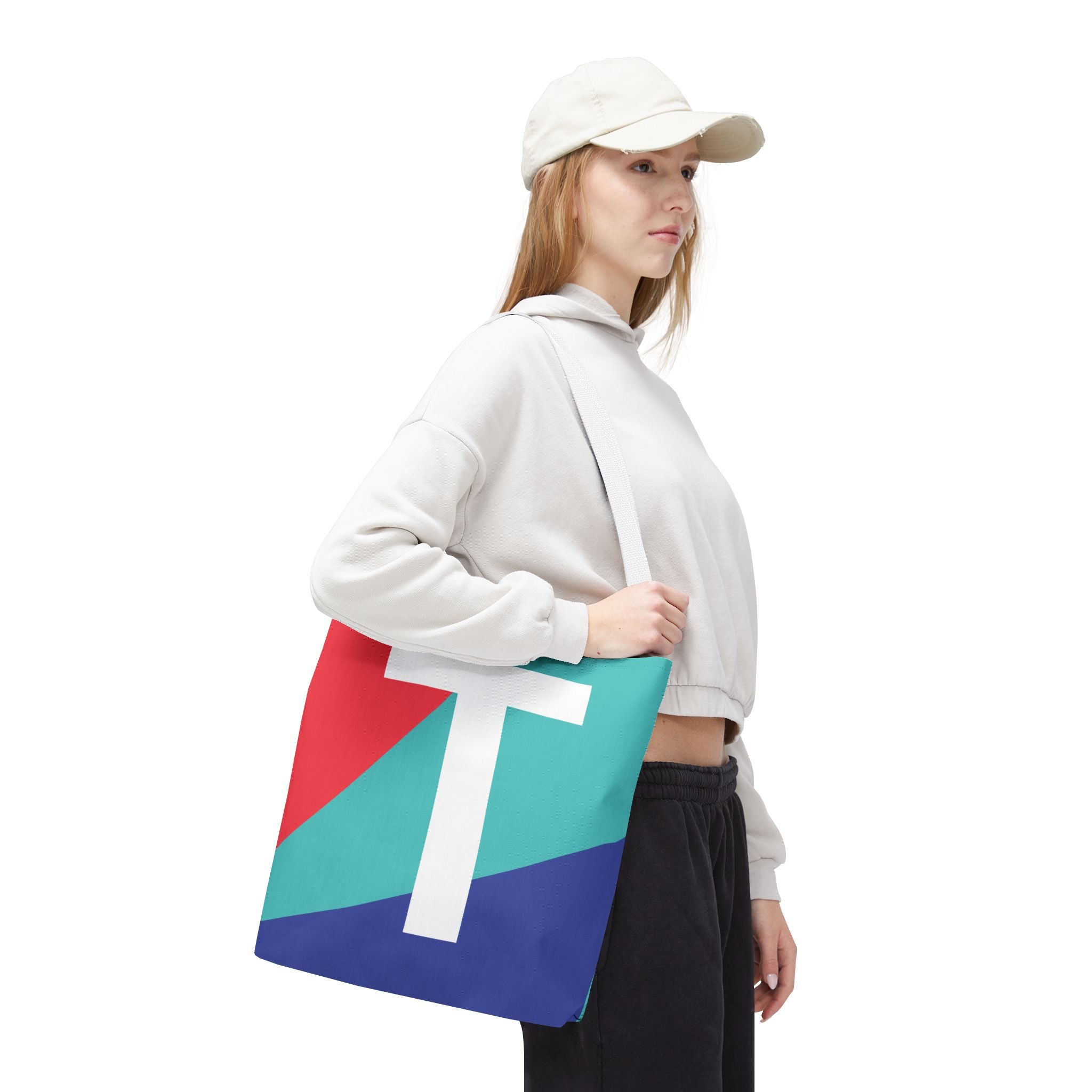 Monogram 'T' Colorblock Tote Bag — Personalized Initial T Shoulder Tote