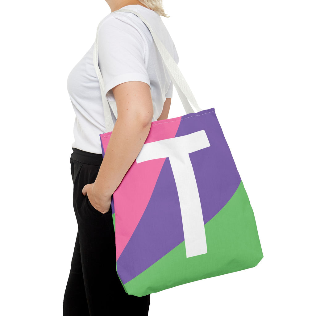 Monogram 'T' Colorblock Tote Bag — Personalized Initial T Shoulder Tote