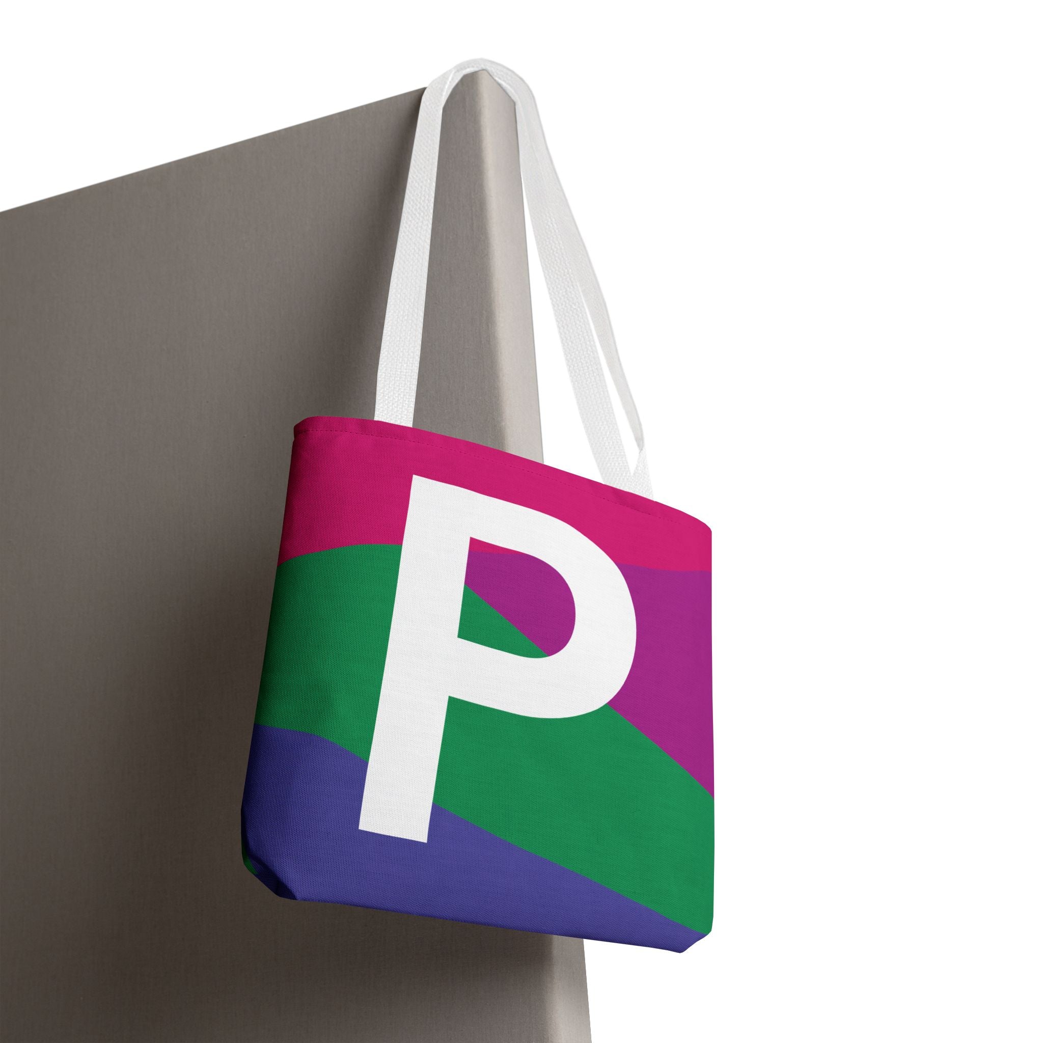 Monogram 'P' Colorblock Tote Bag — Personalized Initial P Shoulder Tote
