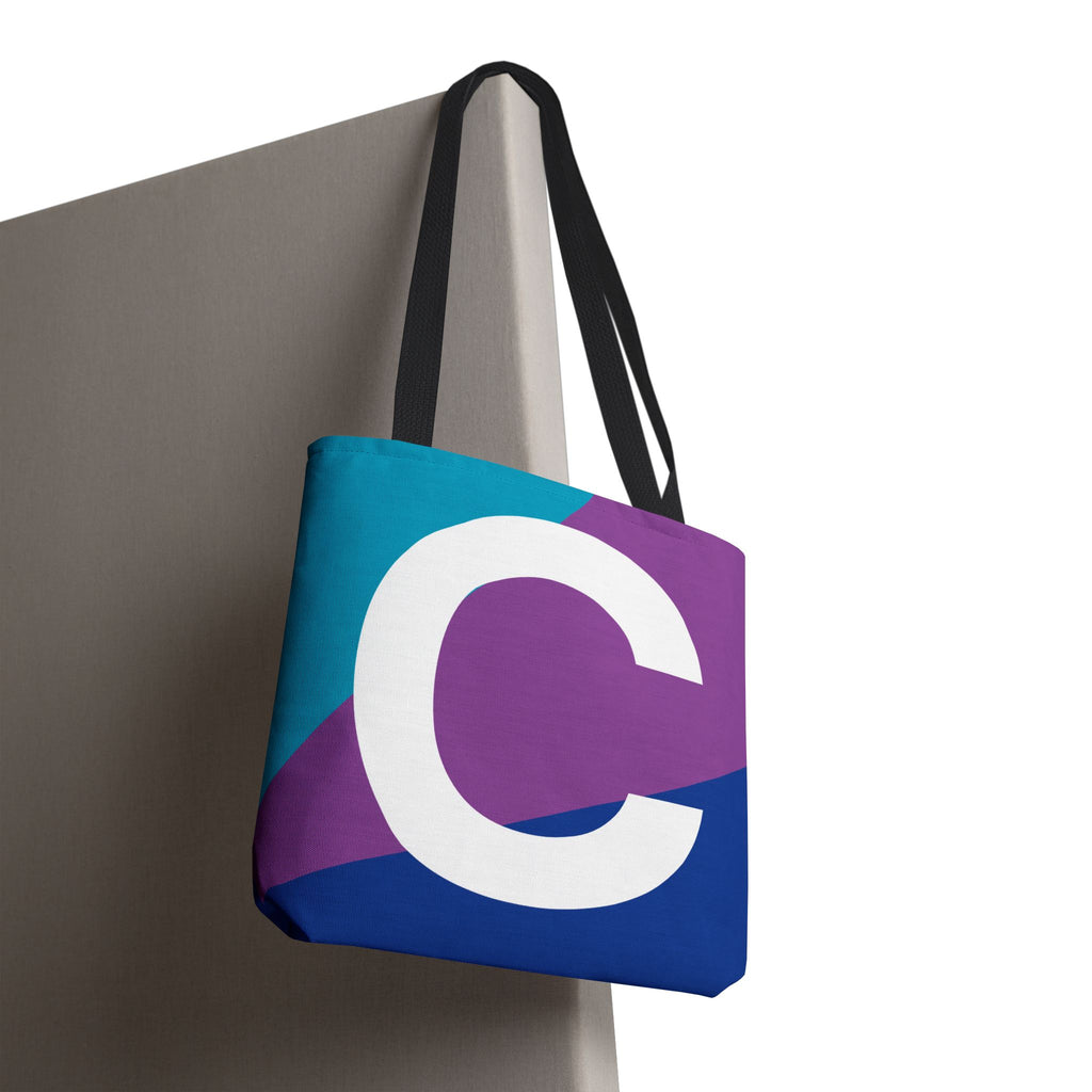 Monogram 'C' Colorblock Tote Bag — Personalized Initial C Shoulder Tote