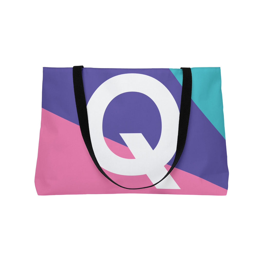 Personalized 'Q' Colorblock Tote Bag — Monogram Weekender Tote