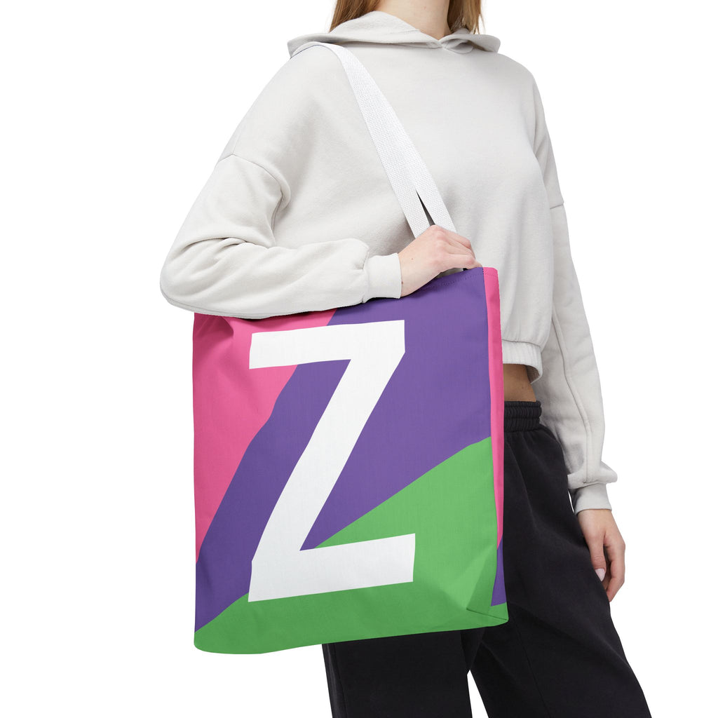 Monogram 'Z' Colorblock Tote Bag — Personalized Initial Z Shoulder Tote