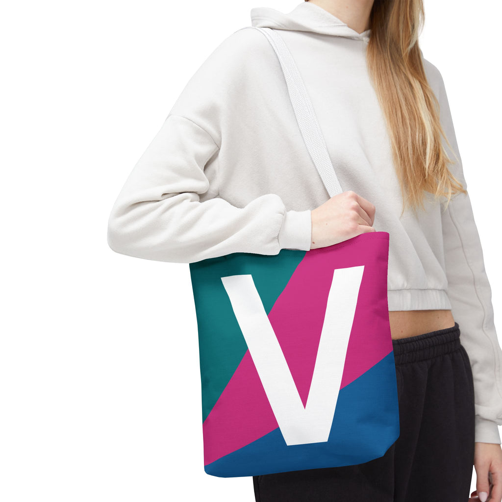 Monogram 'V' Colorblock Tote Bag — Personalized Initial V Shoulder Tote