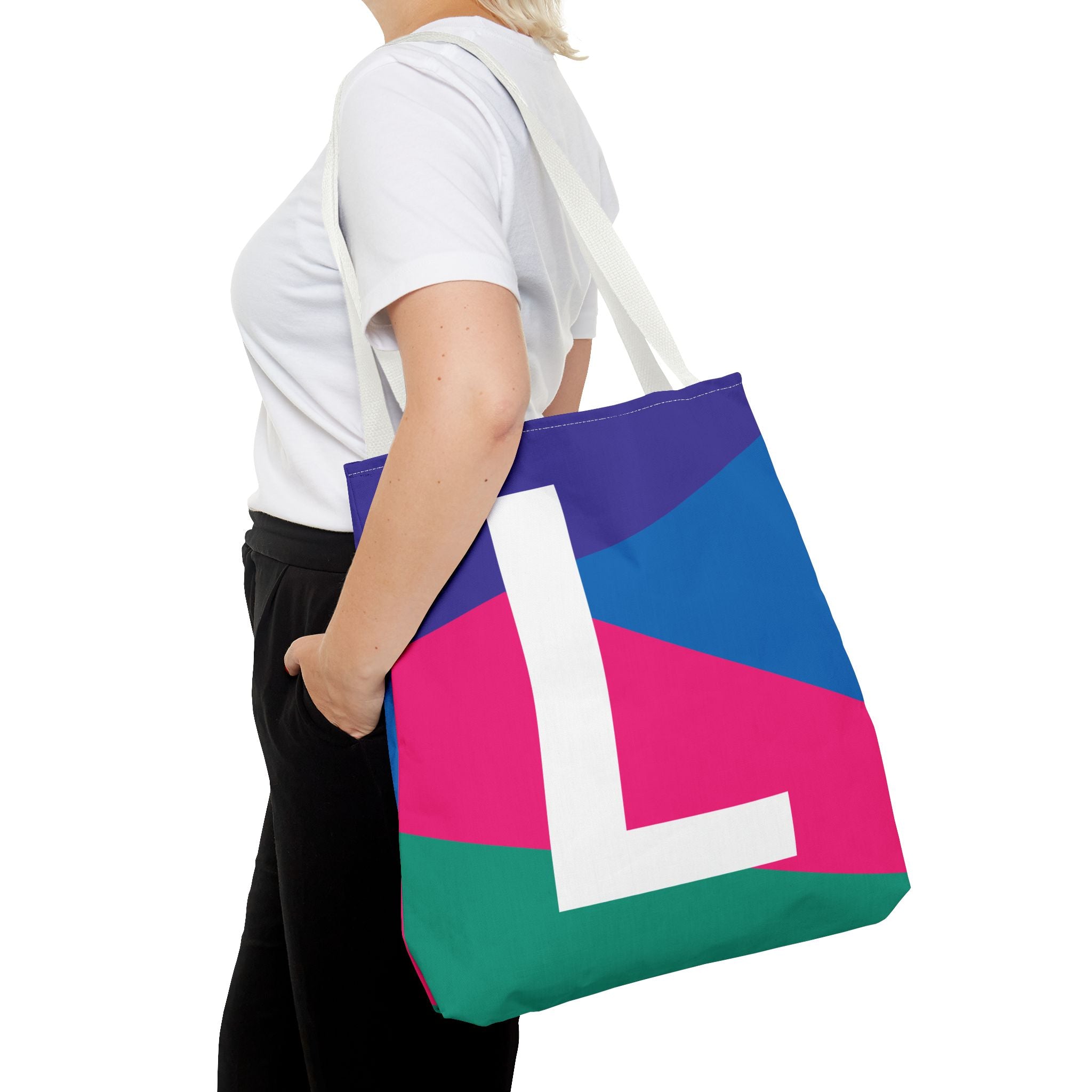 Monogram 'L' Colorblock Tote Bag — Personalized Initial L Shoulder Tote