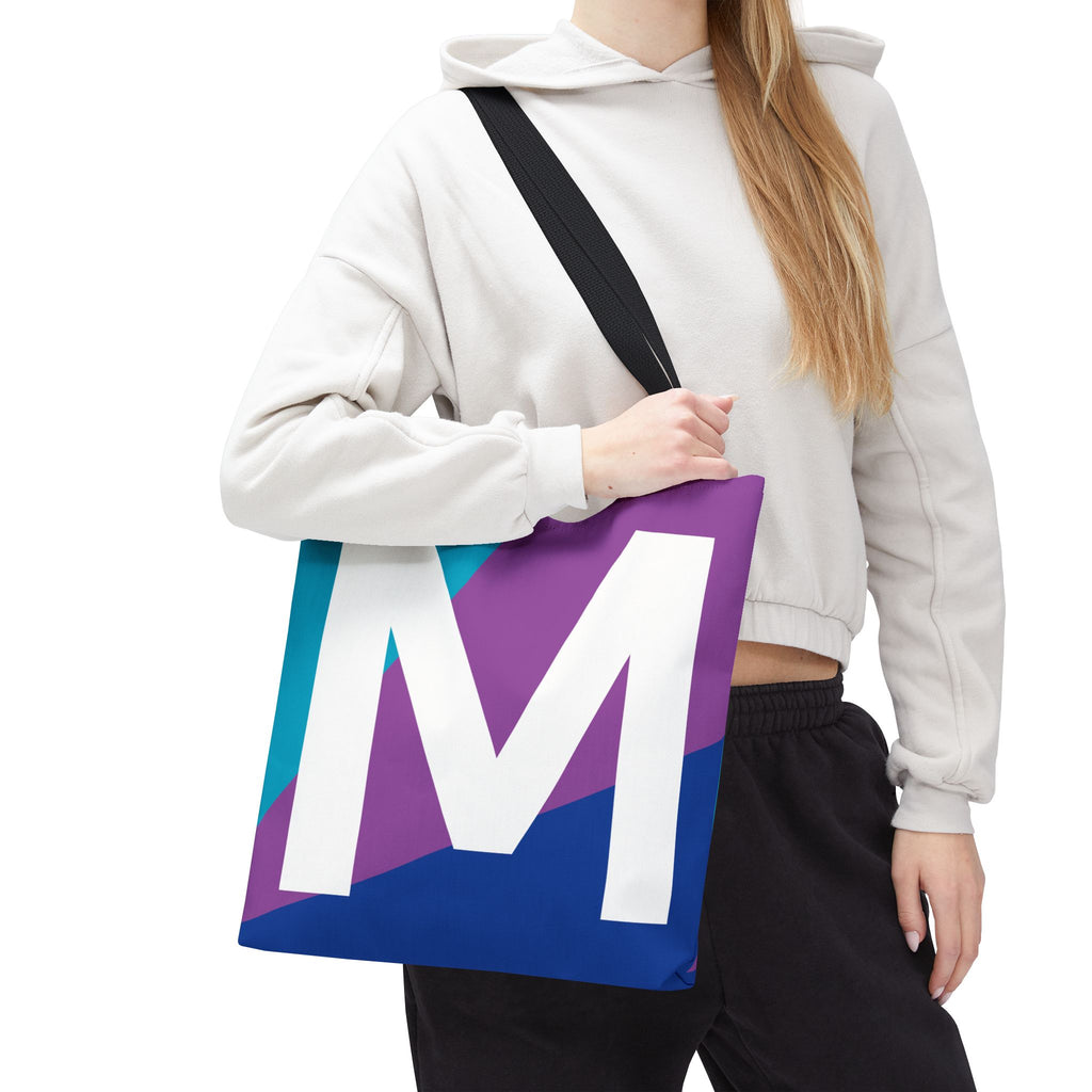 Monogram 'M' Colorblock Tote Bag — Personalized Initial M Shoulder Tote