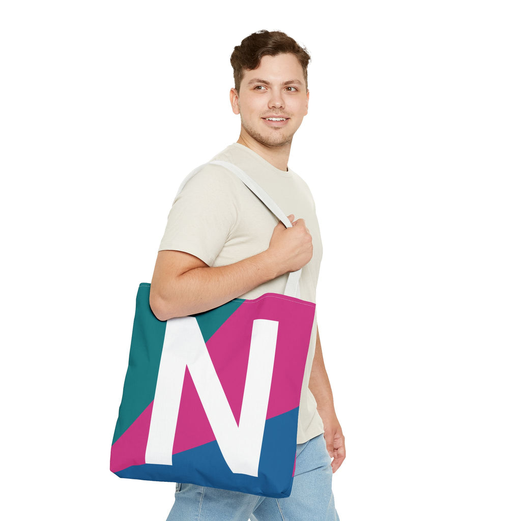 Monogram 'N' Colorblock Tote Bag — Personalized Initial N Shoulder Tote