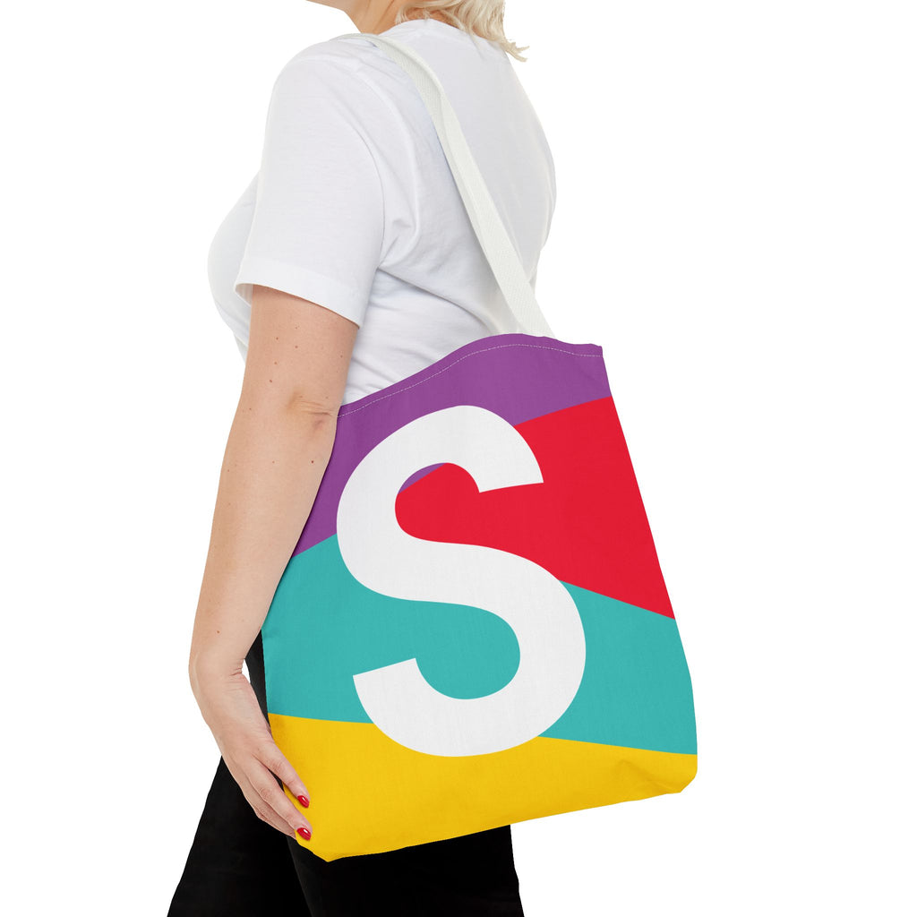 Monogram 'S' Colorblock Tote Bag — Personalized Initial S Shoulder Tote