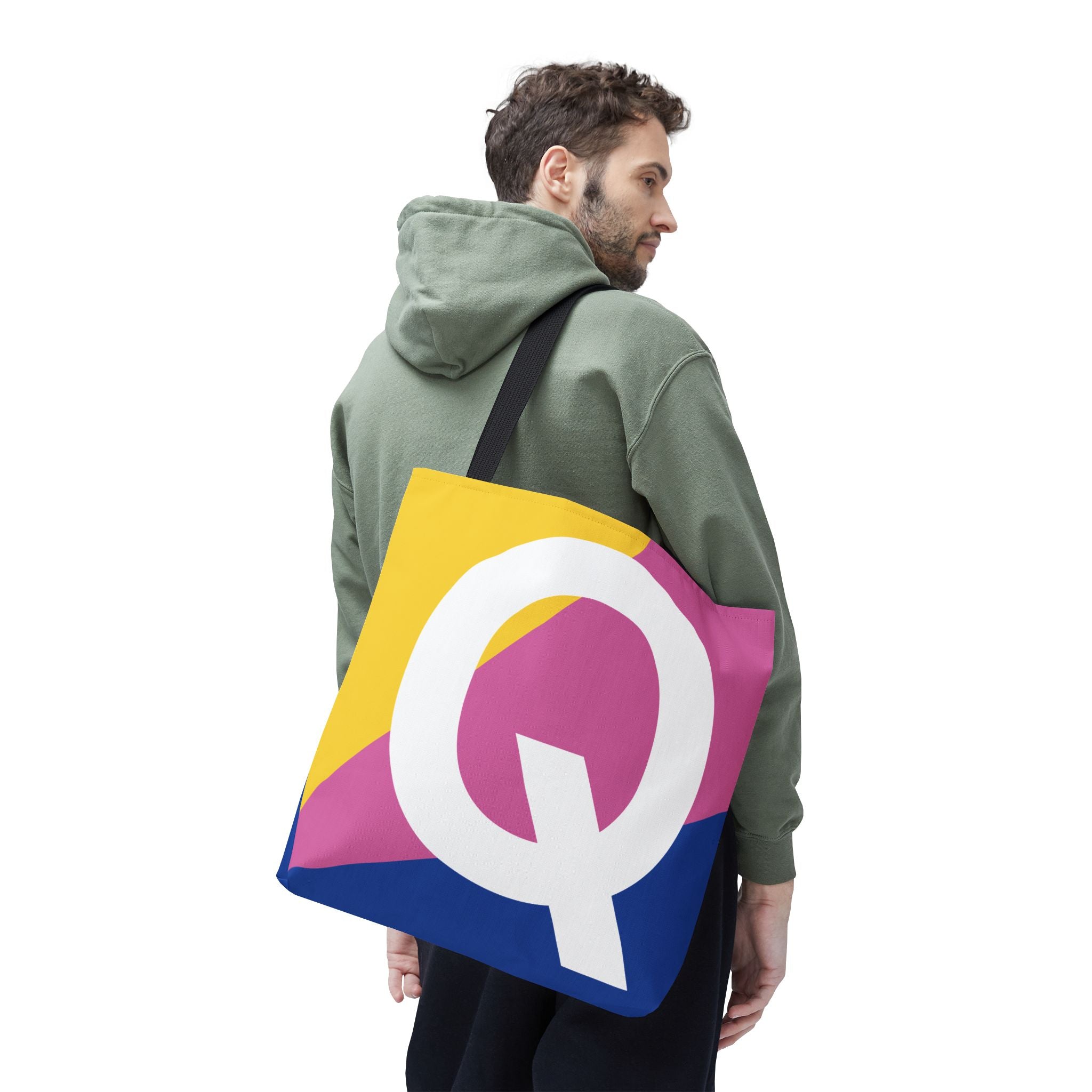 Monogram 'Q' Colorblock Tote Bag — Personalized Initial Q Shoulder Tote
