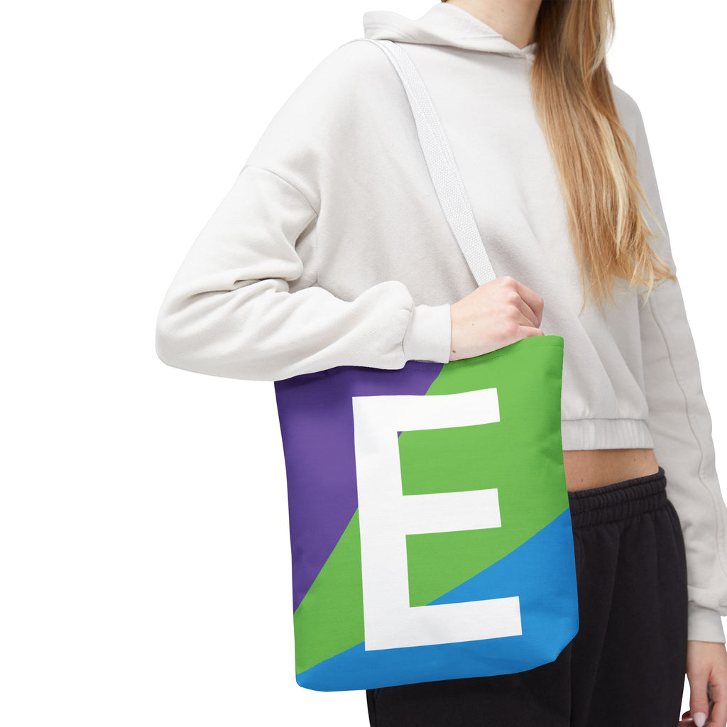 Monogram 'E' Colorblock Tote Bag — Personalized Initial E Shoulder Tote