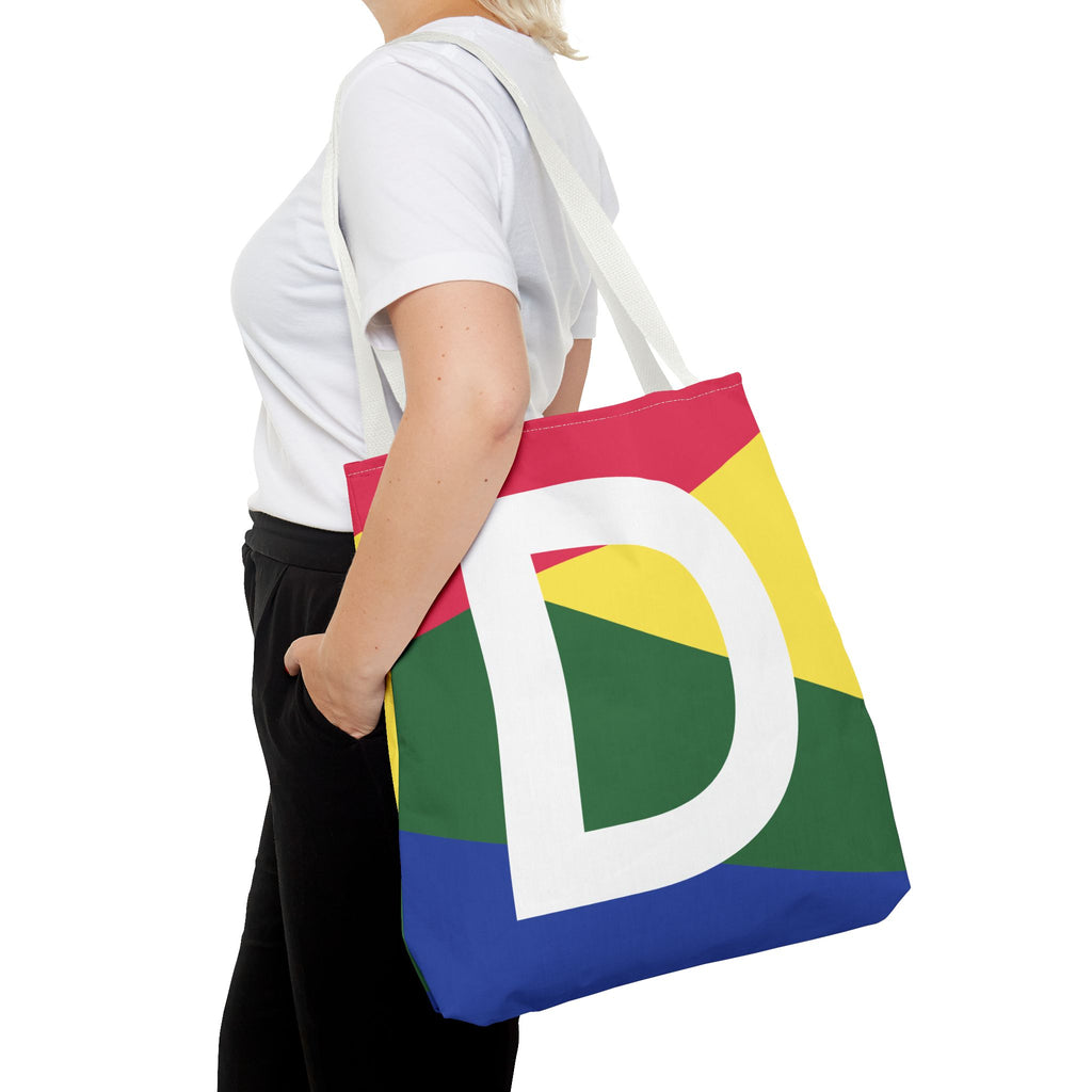 Monogram 'D' Colorblock Tote Bag — Personalized Initial D Shoulder Tote