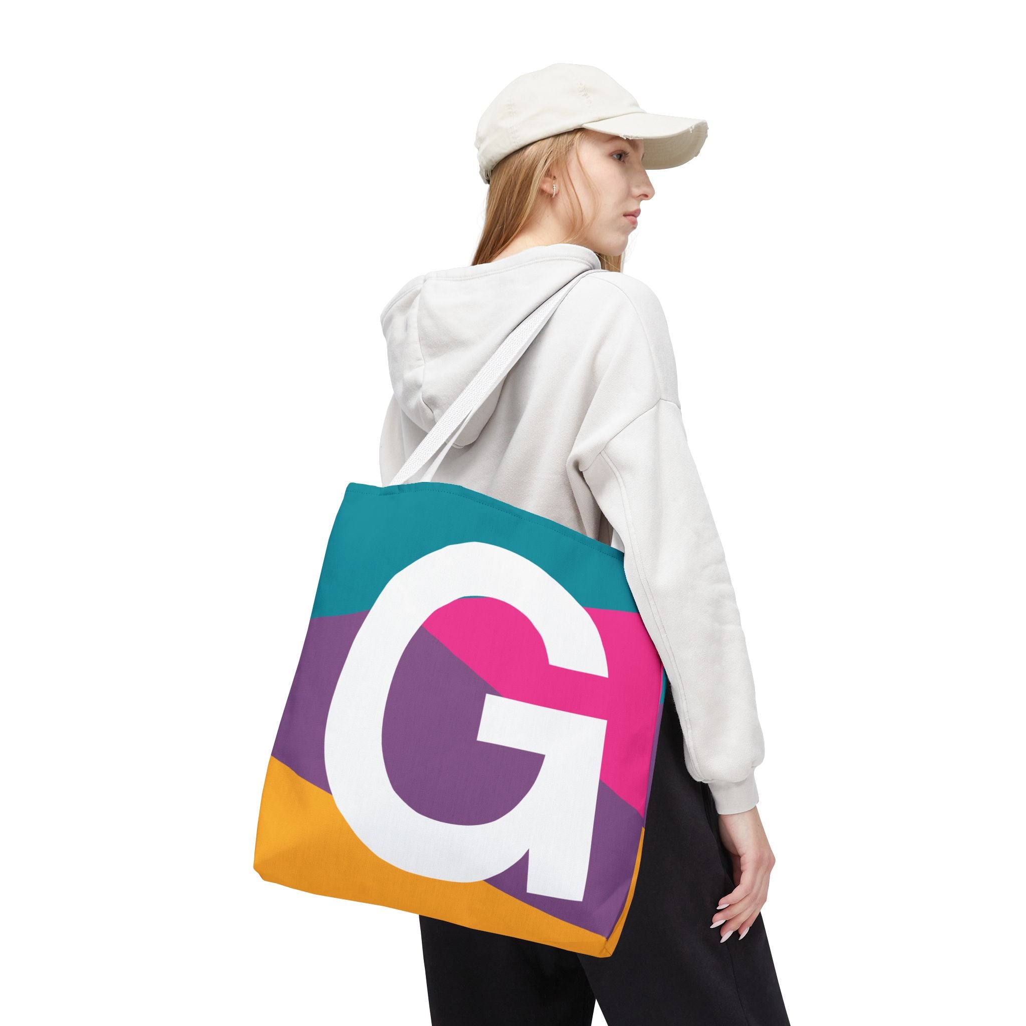 Monogram 'G' Colorblock Tote Bag — Personalized Initial G Shoulder Tote