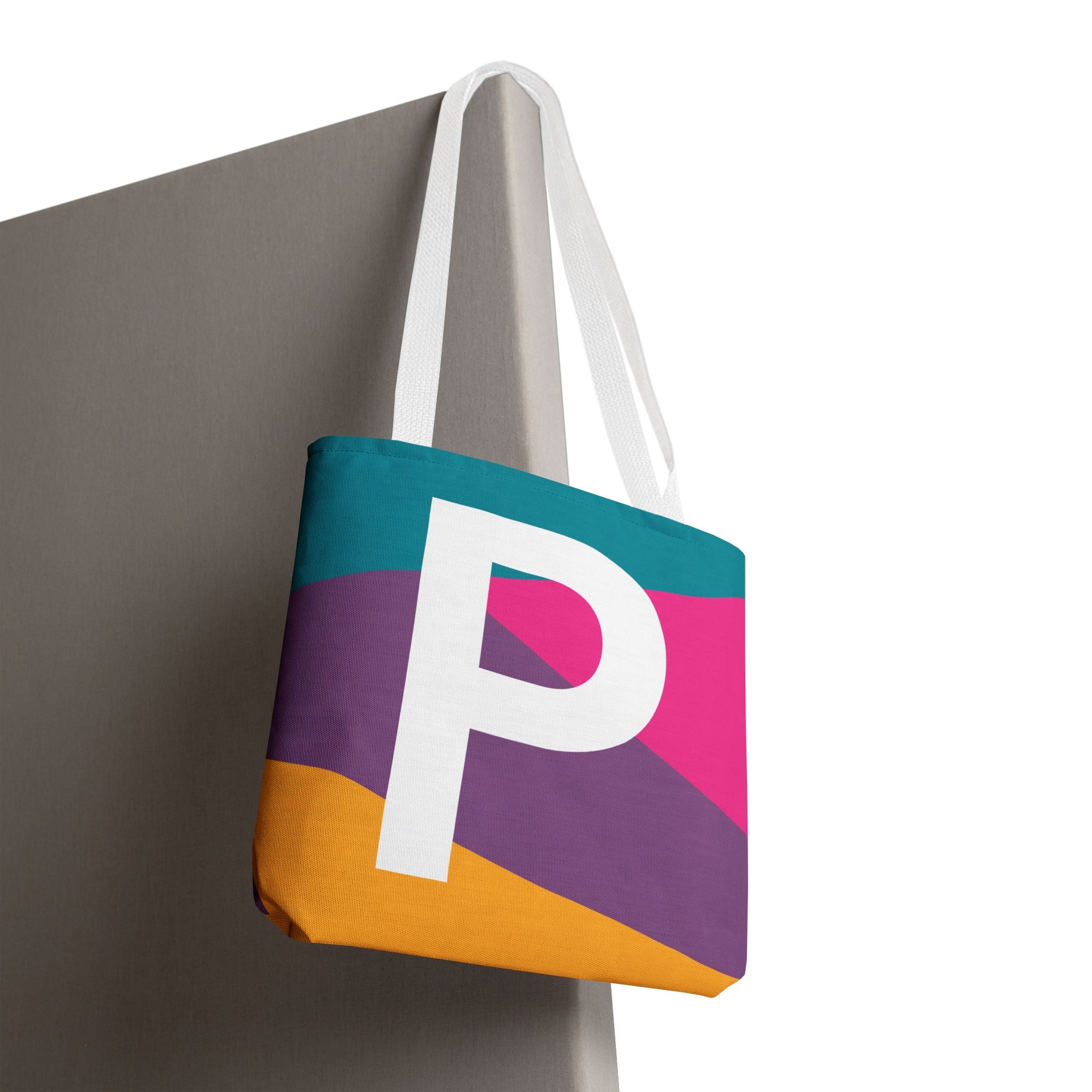 Monogram 'P' Colorblock Tote Bag — Personalized Initial P Shoulder Tote