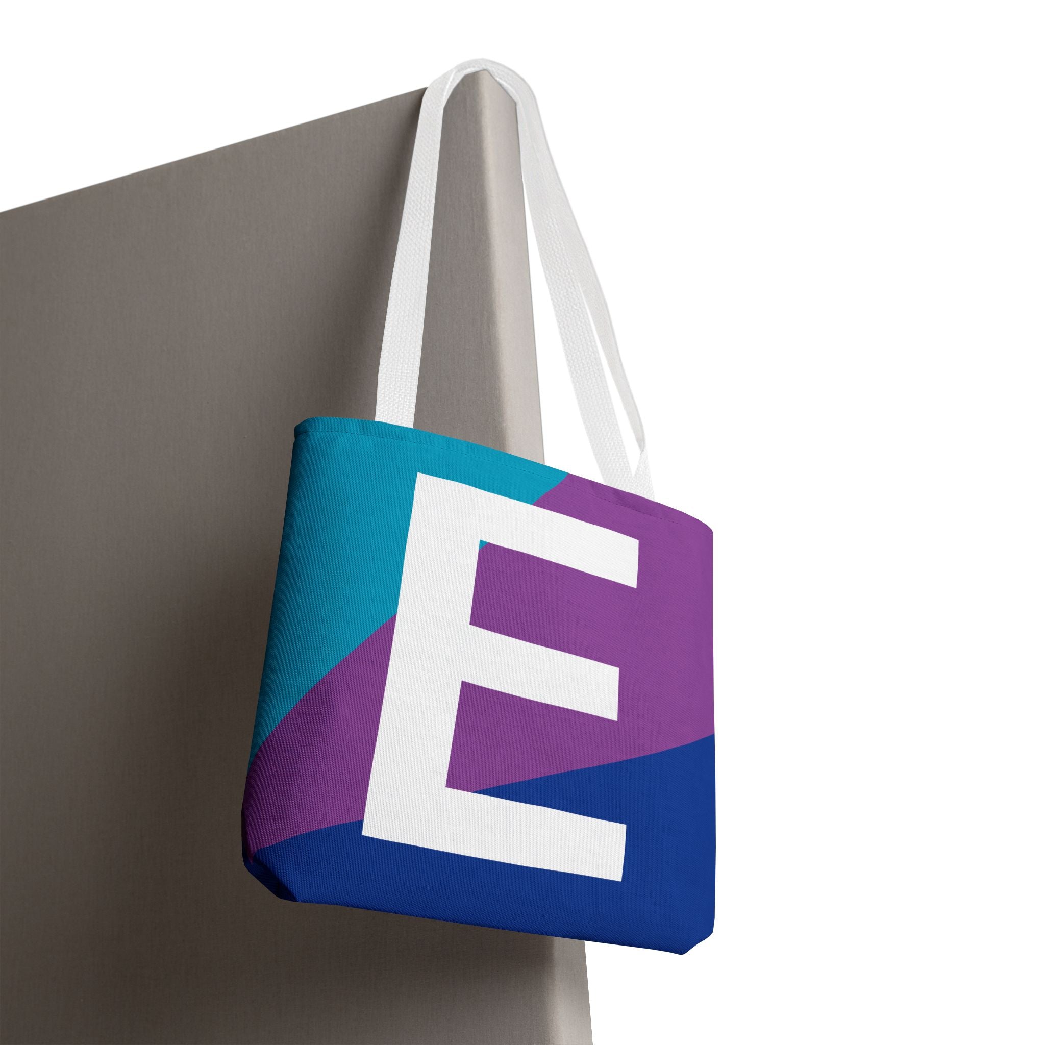Monogram 'E' Colorblock Tote Bag — Personalized Initial E Shoulder Tote