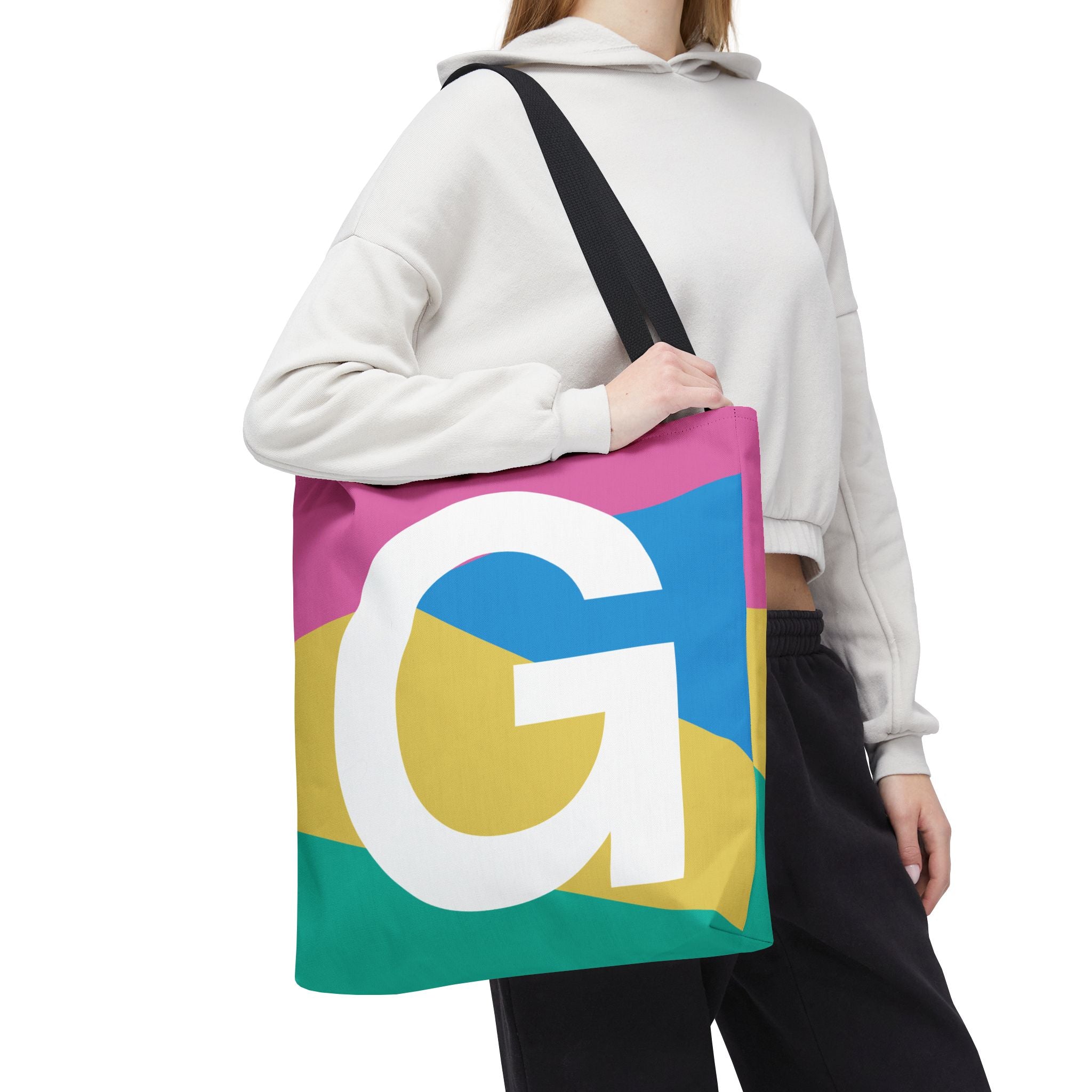 Monogram 'G' Colorblock Tote Bag — Personalized Initial G Shoulder Tote