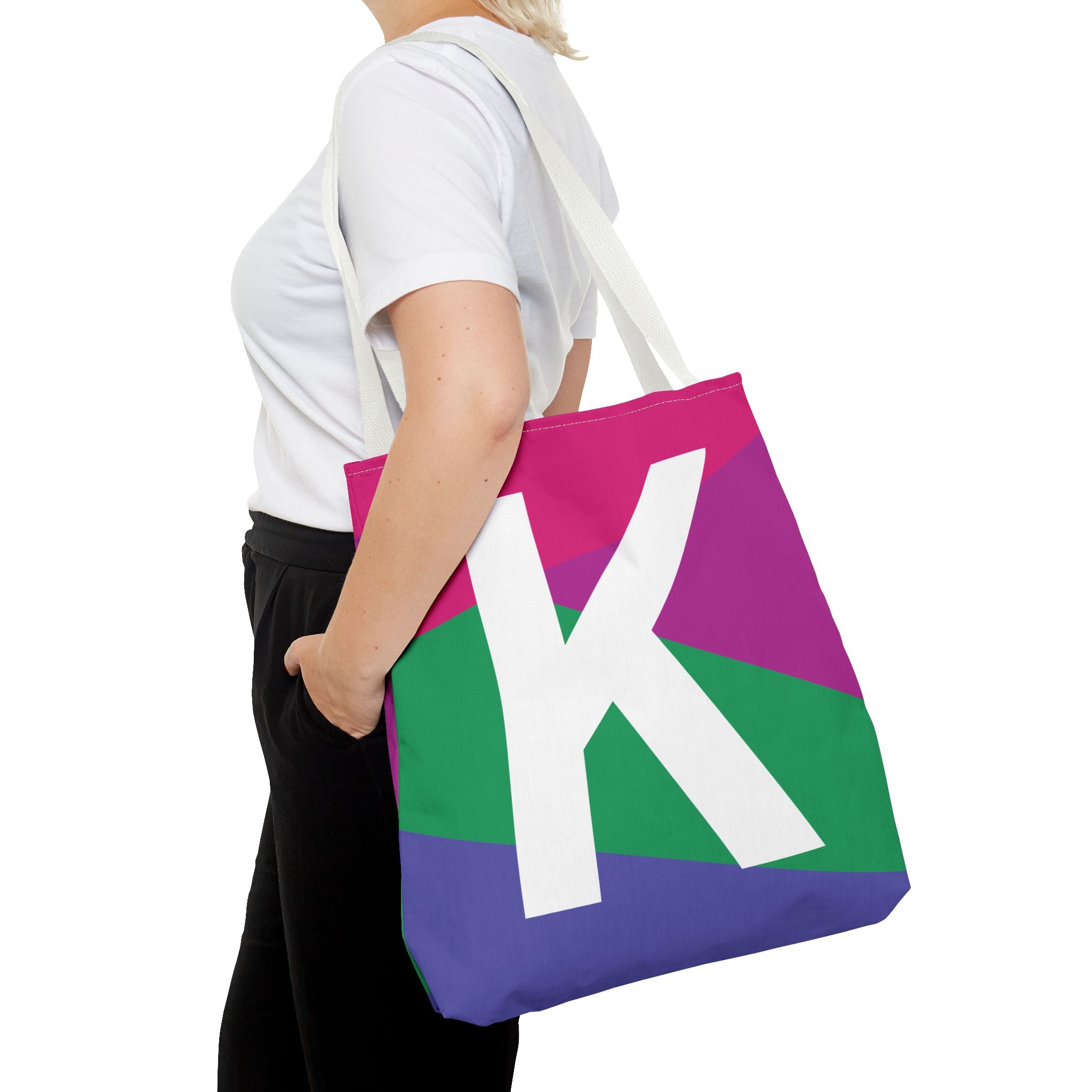 Monogram 'K' Colorblock Tote Bag — Personalized Initial K Shoulder Tote