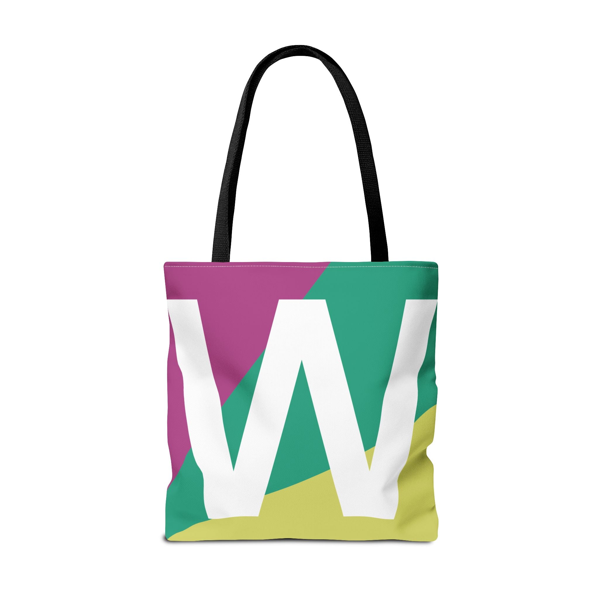 Monogram 'W' Colorblock Tote Bag — Personalized Initial W Shoulder Tote
