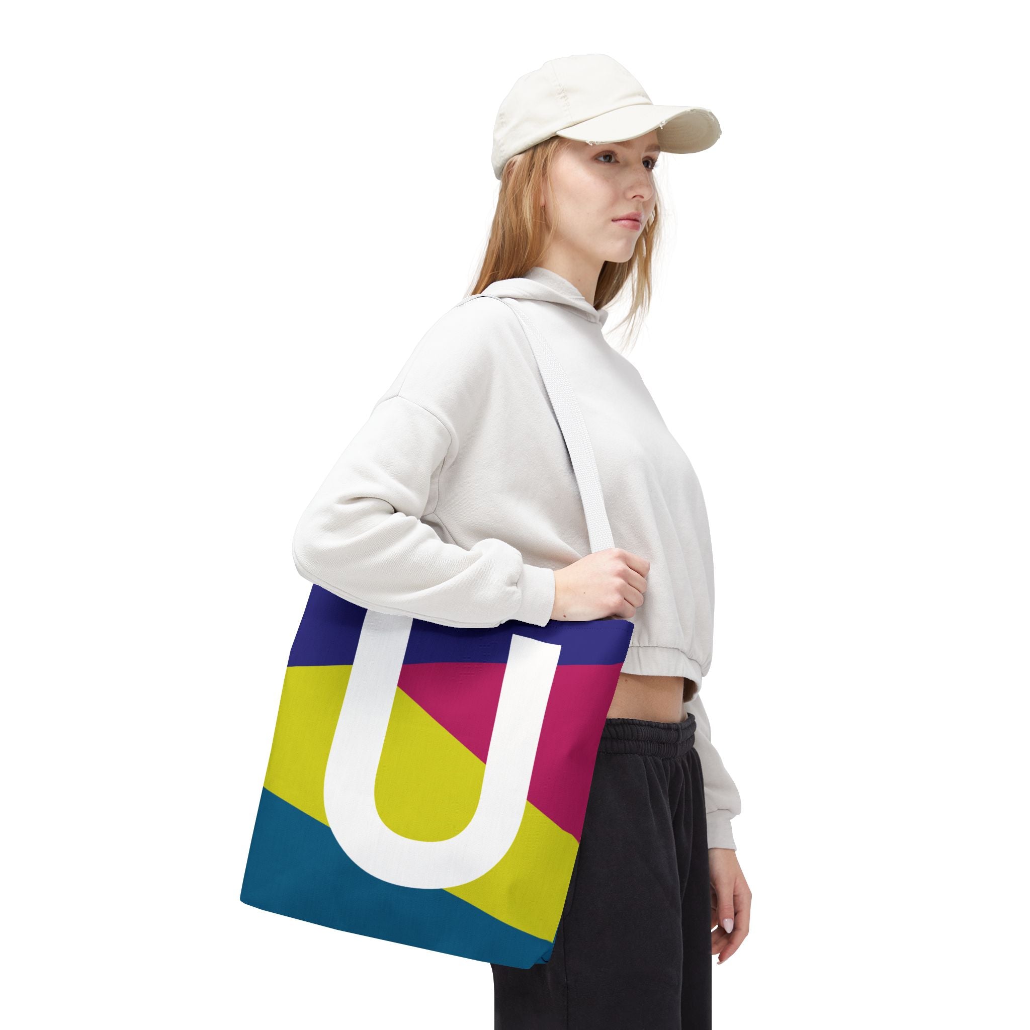 Monogram 'U' Colorblock Tote Bag — Personalized Initial U Shoulder Tote