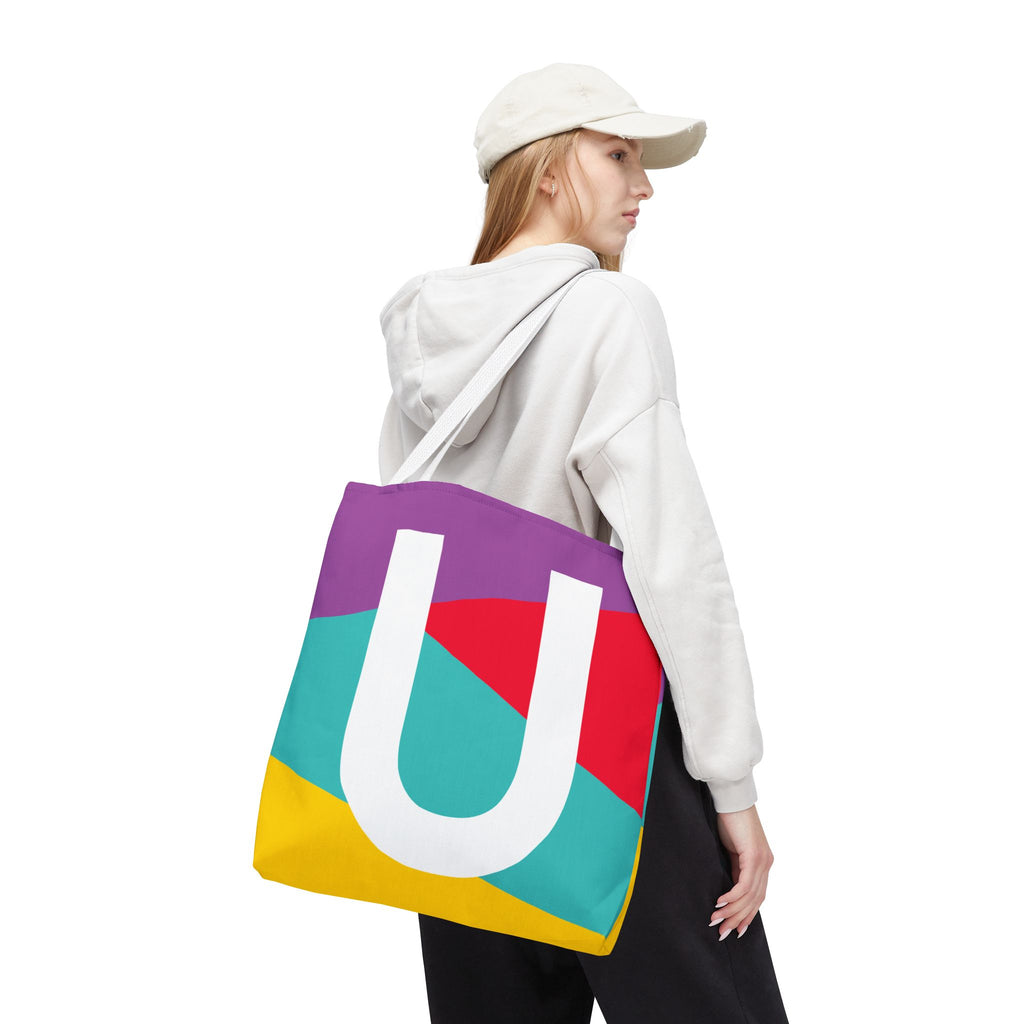 Monogram 'U' Colorblock Tote Bag — Personalized Initial U Shoulder Tote