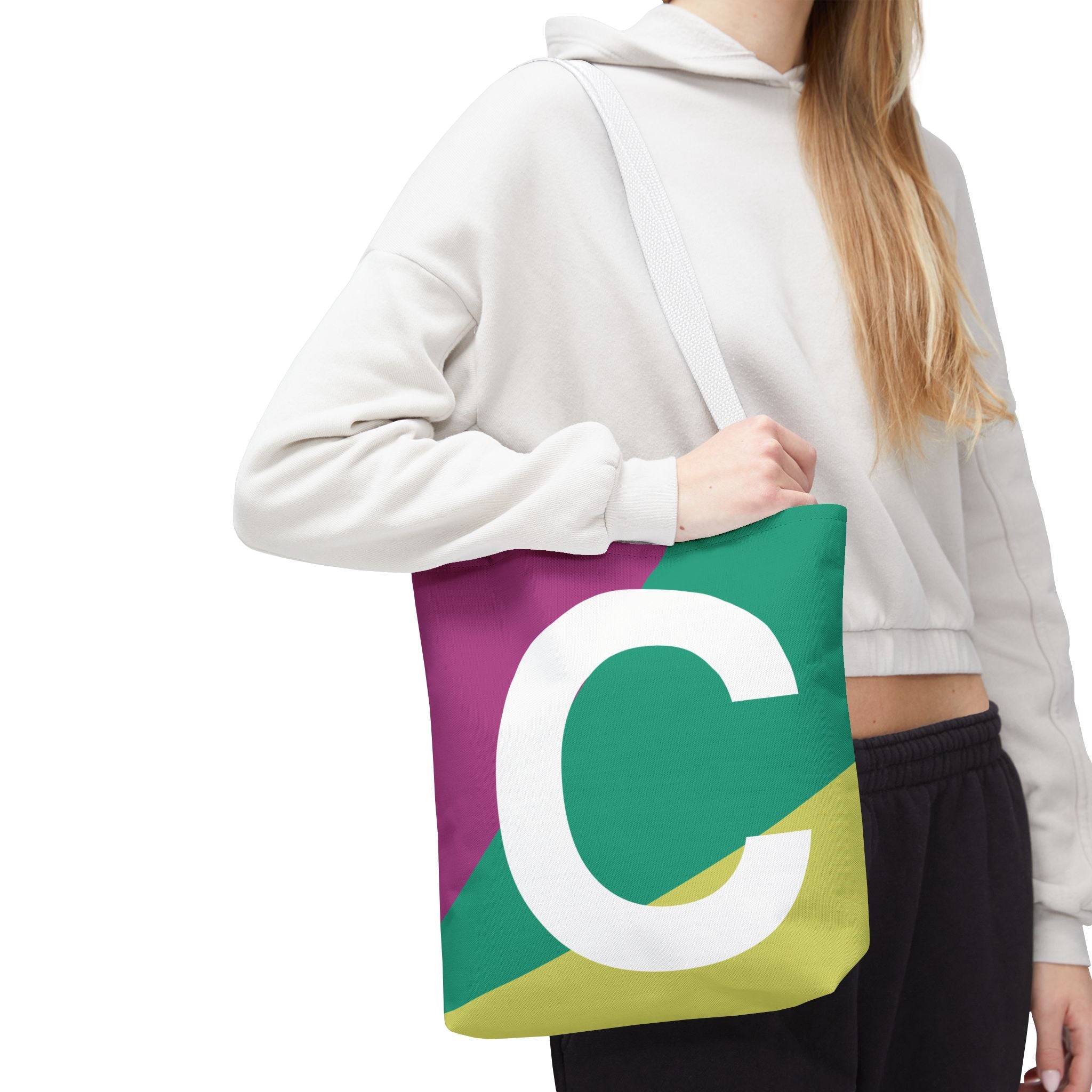 Monogram 'C' Colorblock Tote Bag — Personalized Initial C Shoulder Tote