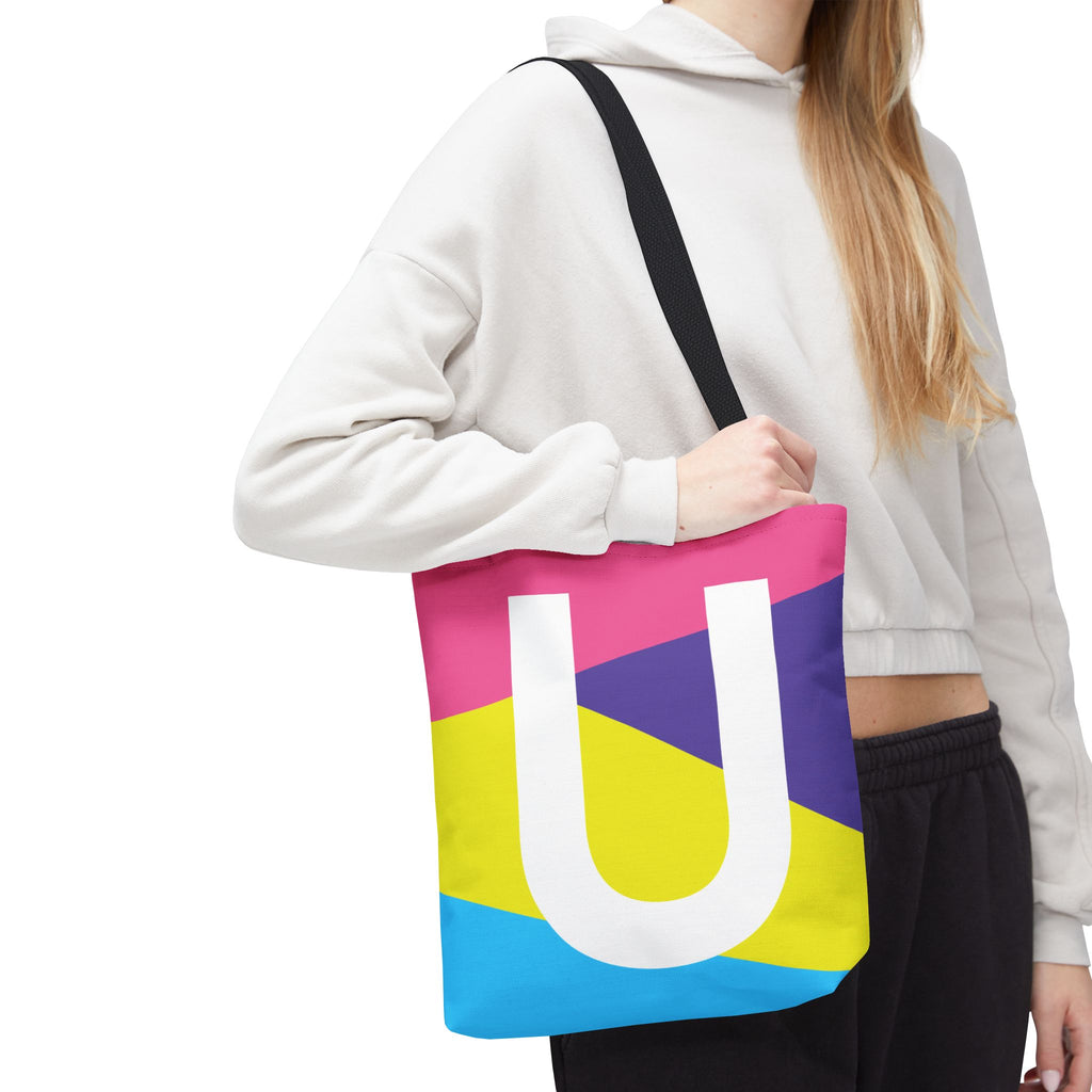 Monogram 'U' Colorblock Tote Bag — Personalized Initial U Shoulder Tote