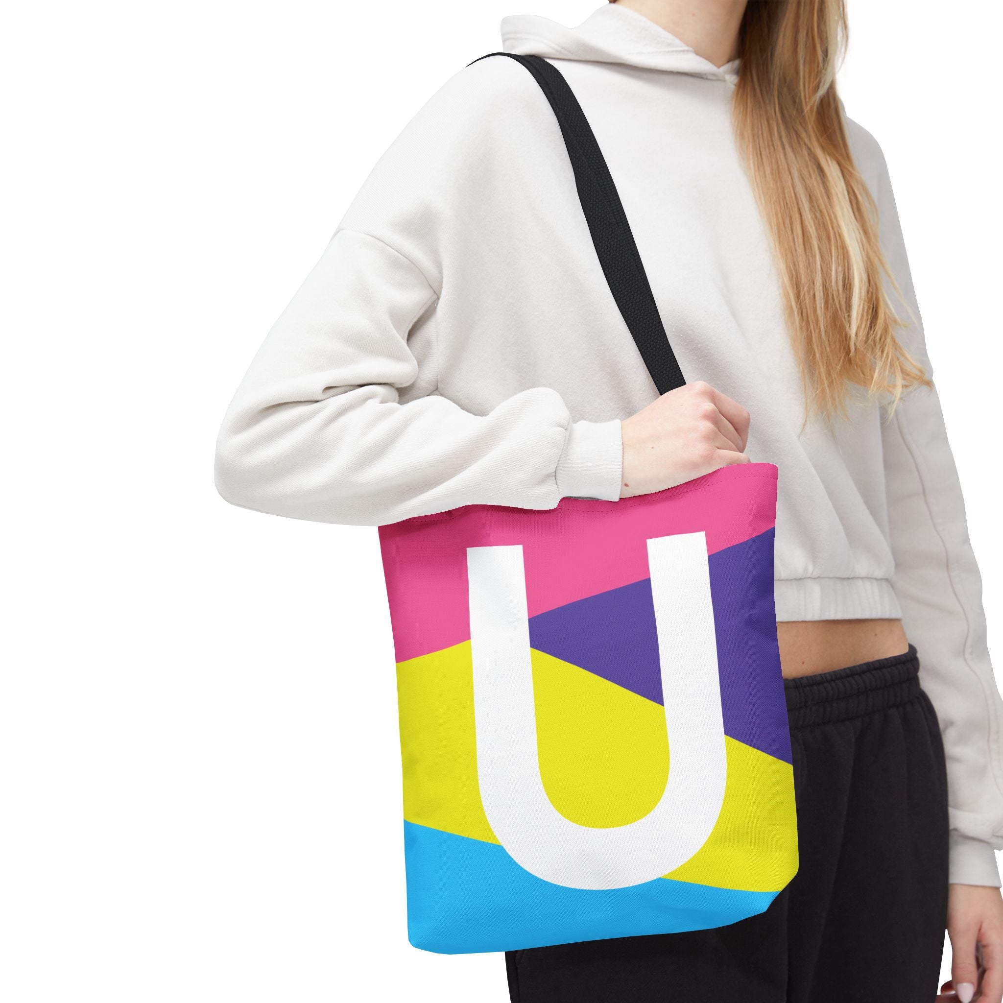 Monogram 'U' Colorblock Tote Bag — Personalized Initial U Shoulder Tote