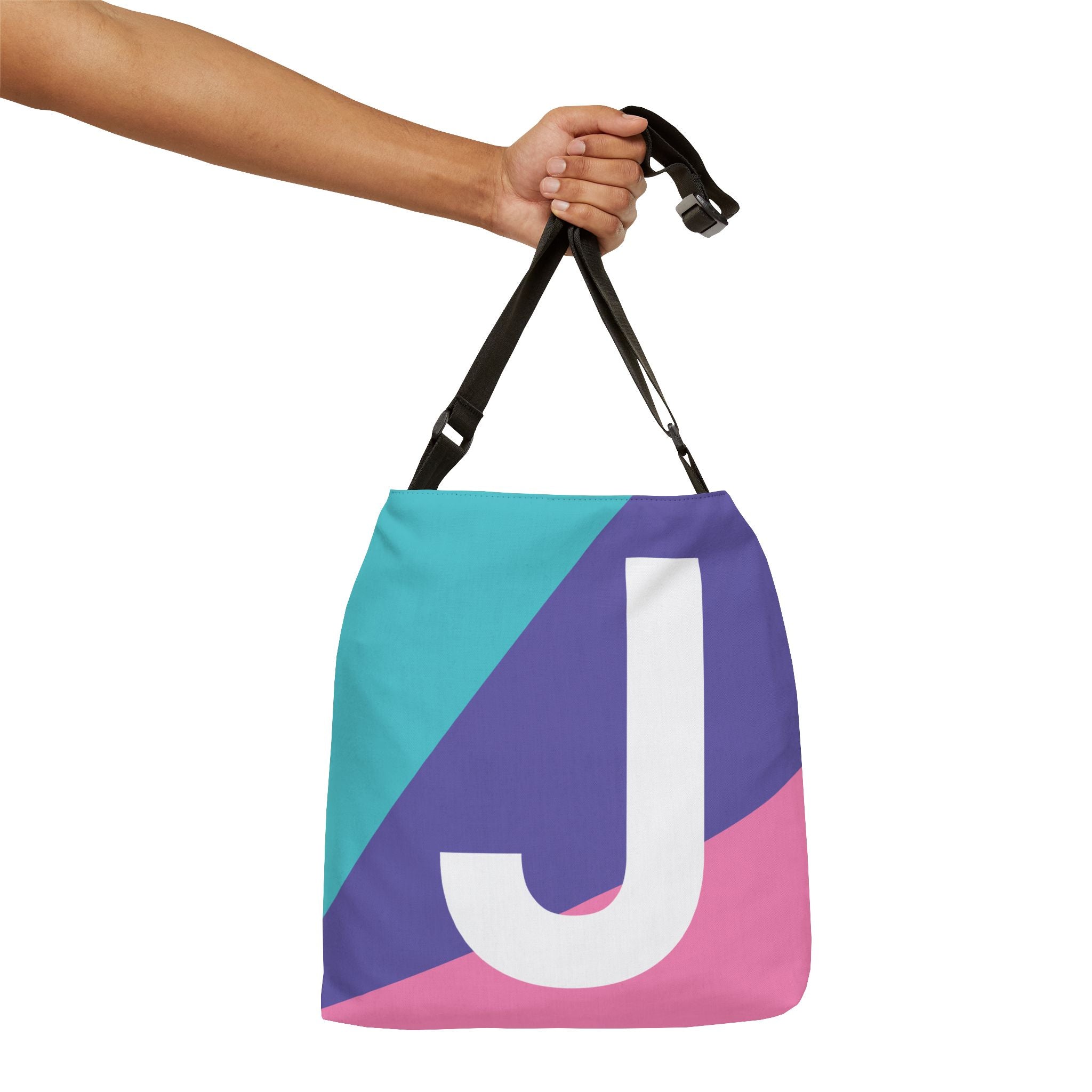 Initial Letter 'J' Colorblock Adjustable Tote Bag — Monogram Alphabet Shoulder Bag