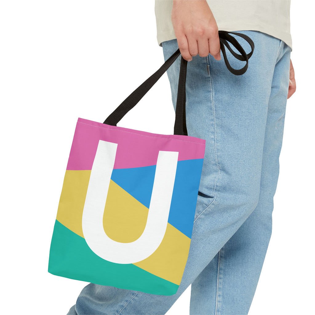 Monogram 'U' Colorblock Tote Bag — Personalized Initial U Shoulder Tote