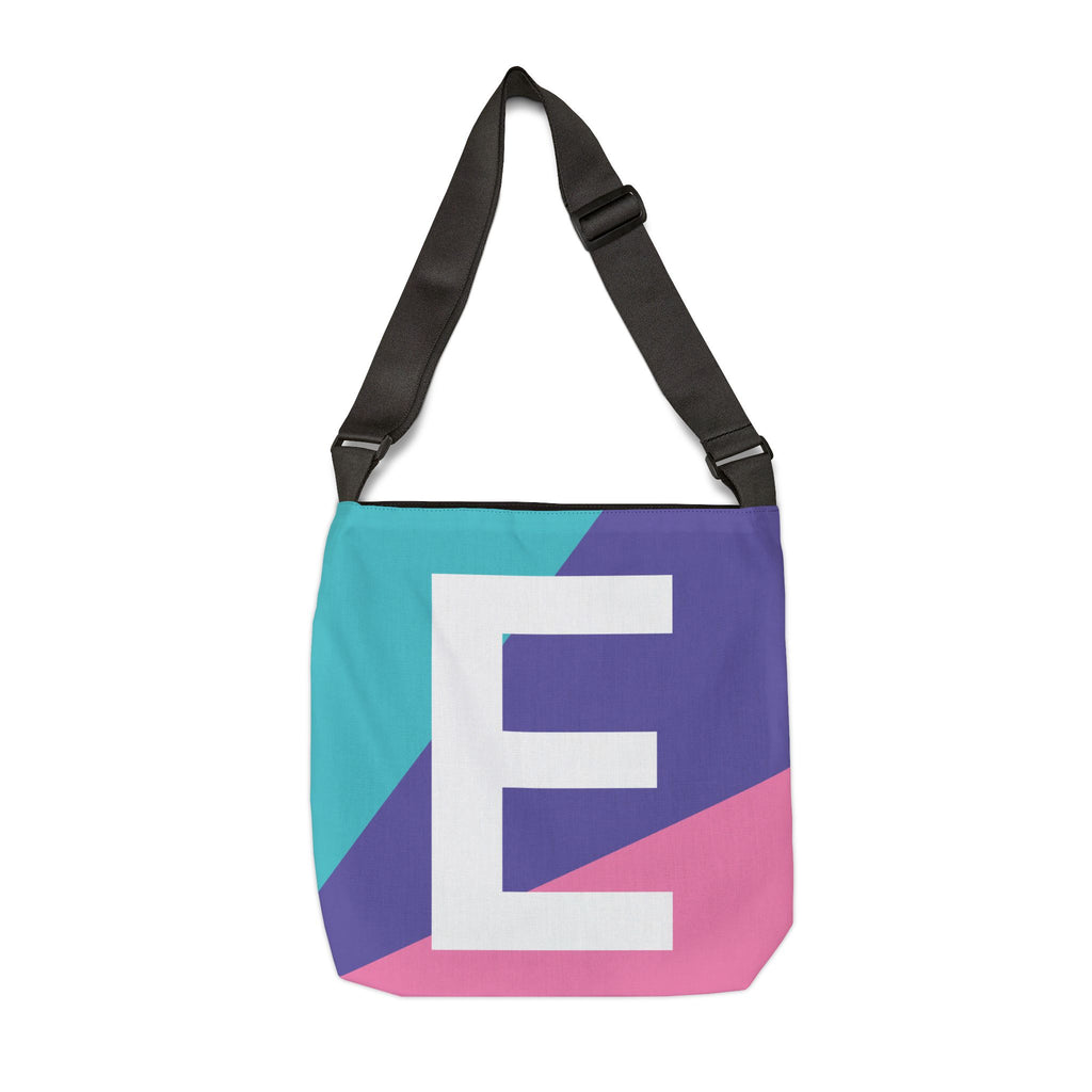 Initial Letter 'E' Colorblock Adjustable Tote Bag — Monogram Alphabet Shoulder Bag