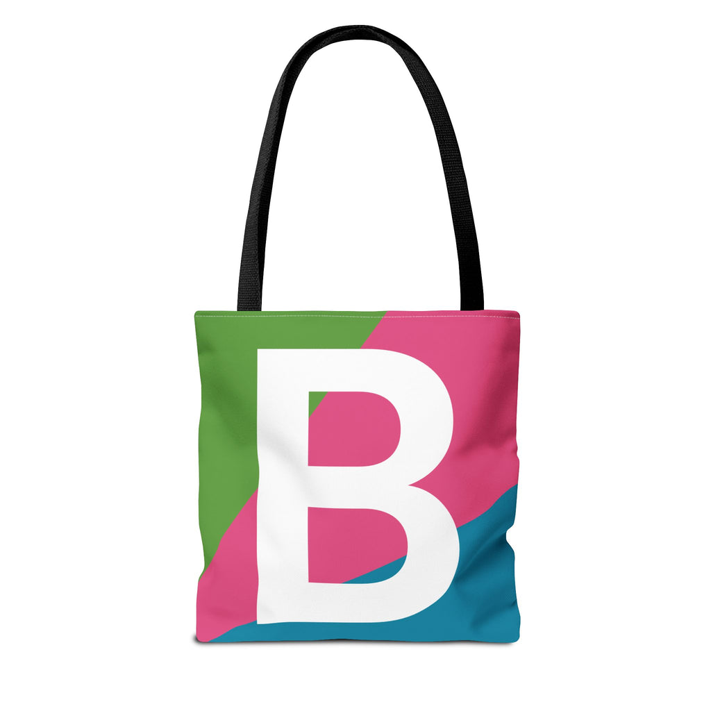Monogram 'B' Colorblock Tote Bag — Personalized Initial B Shoulder Tote