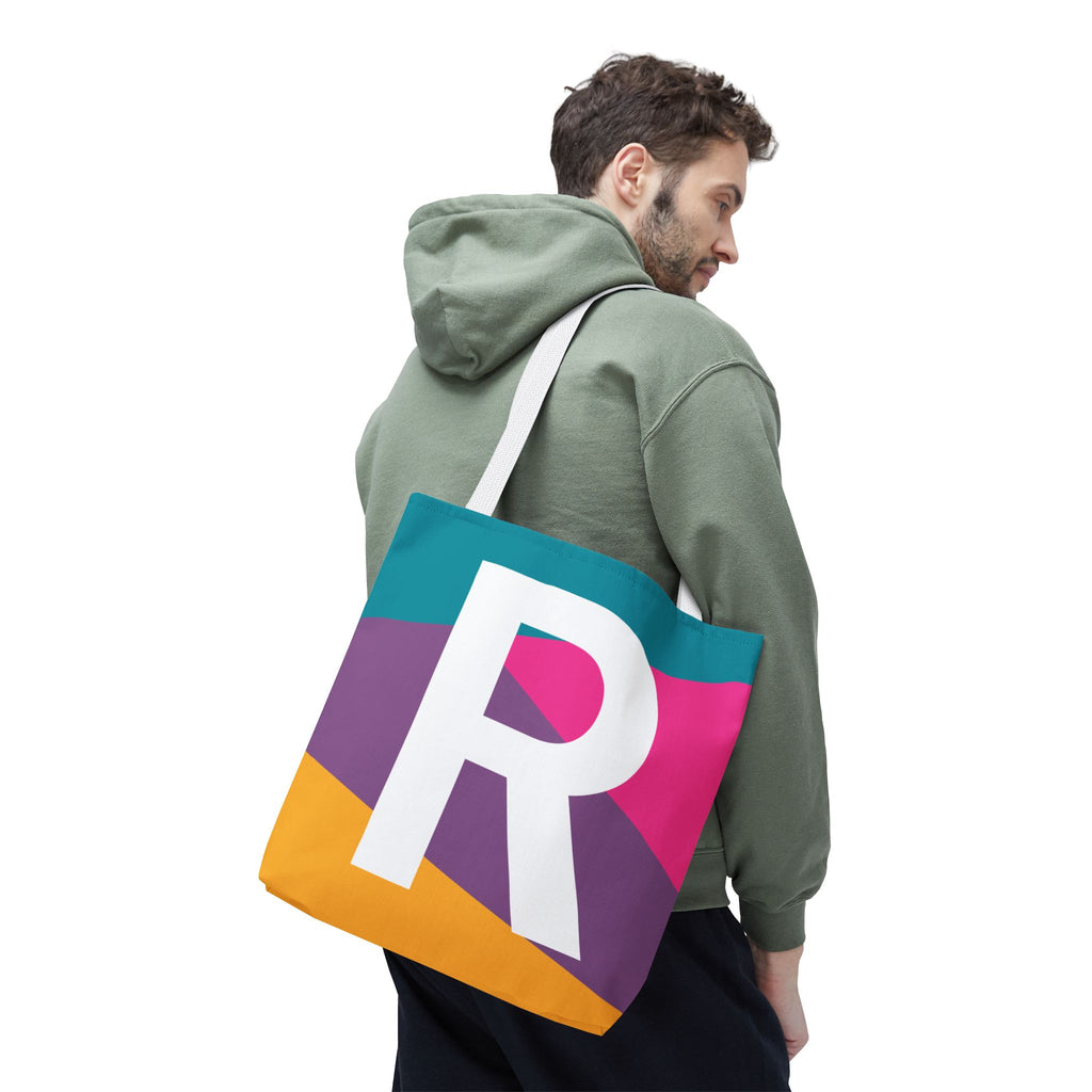 Monogram 'R' Colorblock Tote Bag — Personalized Initial R Shoulder Tote