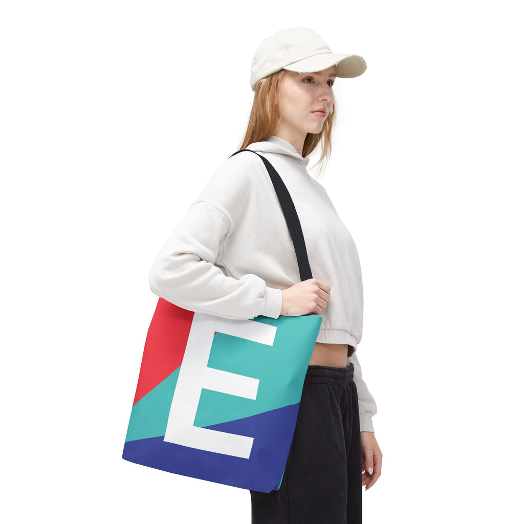 Monogram 'E' Colorblock Tote Bag — Personalized Initial E Shoulder Tote