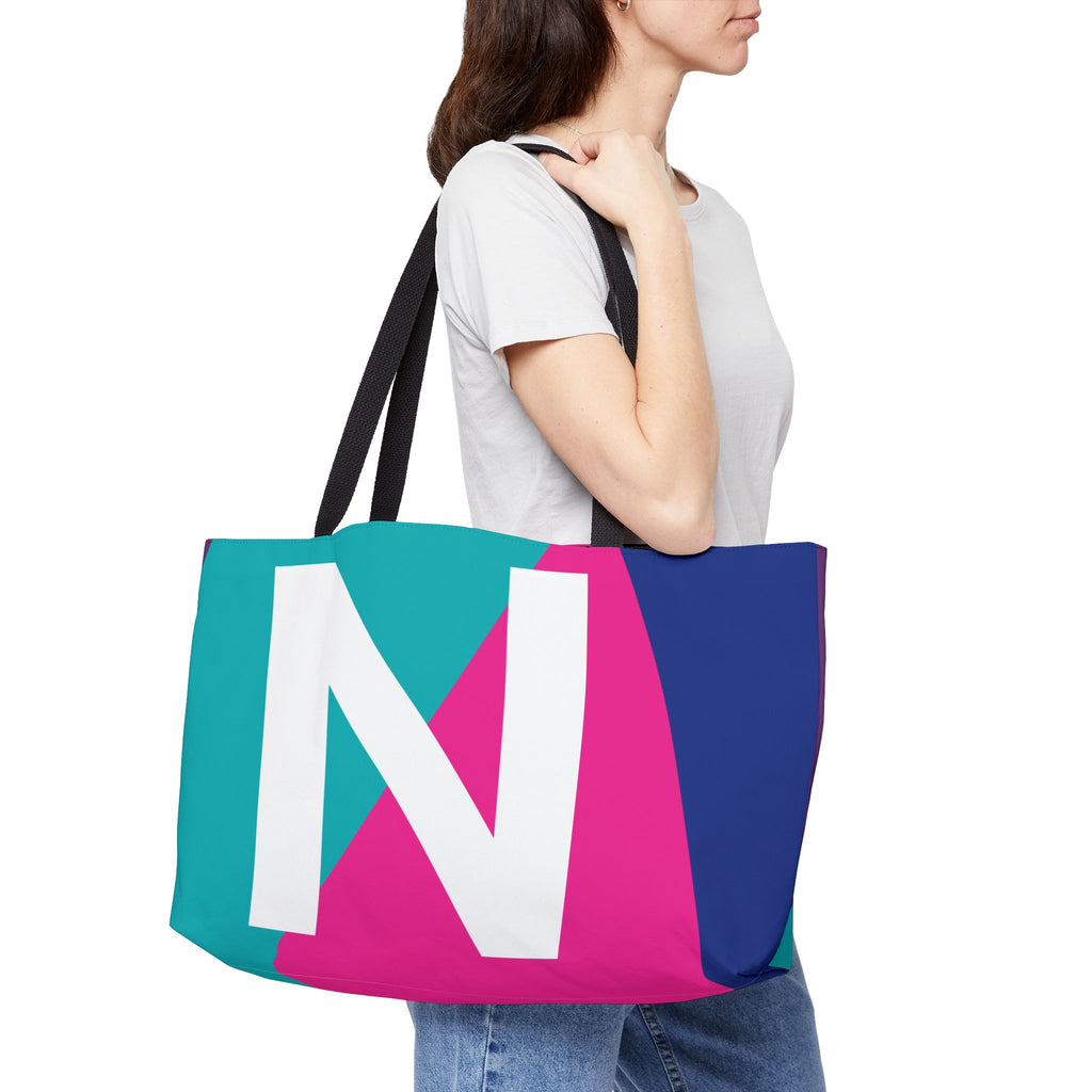 Personalized 'N' Colorblock Tote Bag — Monogram Weekender Tote