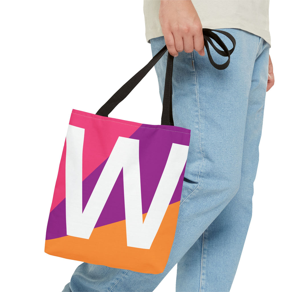 Monogram 'W' Colorblock Tote Bag — Personalized Initial W Shoulder Tote