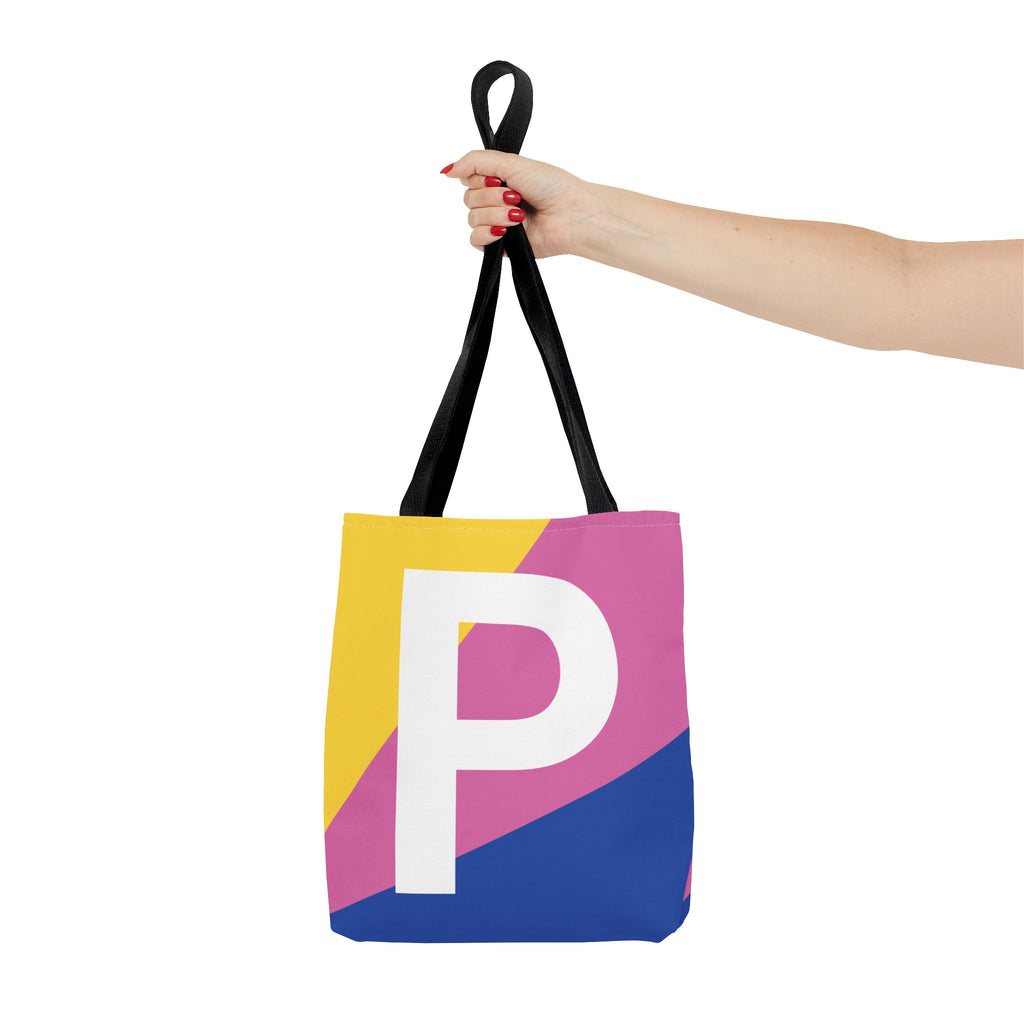Monogram 'P' Colorblock Tote Bag — Personalized Initial P Shoulder Tote