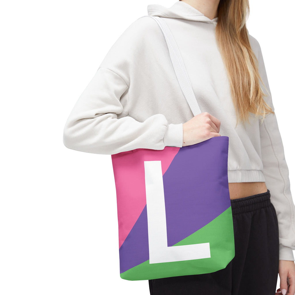 Monogram 'L' Colorblock Tote Bag — Personalized Initial L Shoulder Tote