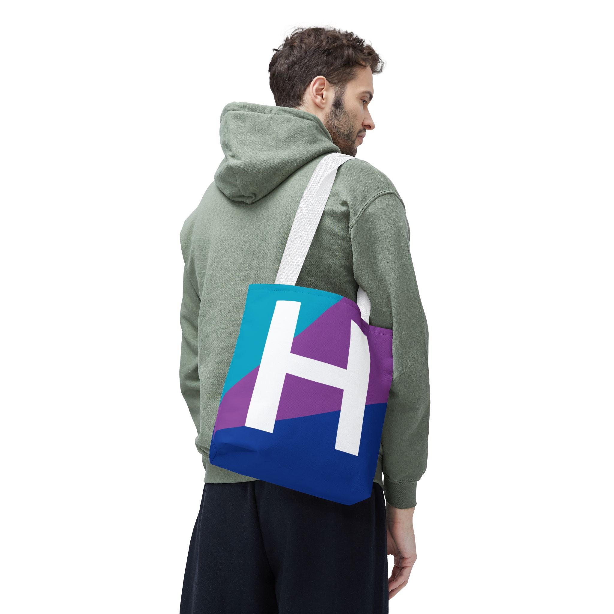 Monogram 'H' Colorblock Tote Bag — Personalized Initial H Shoulder Tote