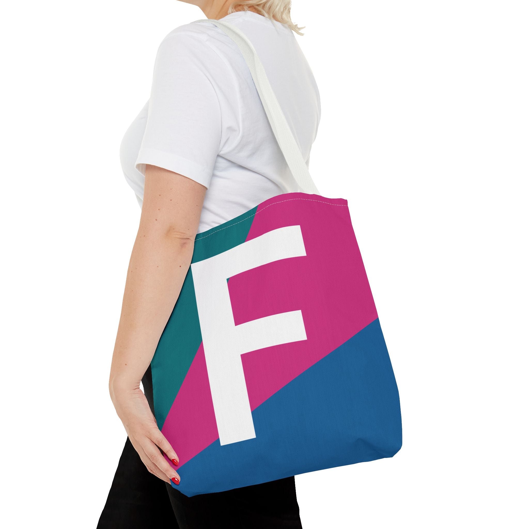 Monogram 'F' Colorblock Tote Bag — Personalized Initial F Shoulder Tote