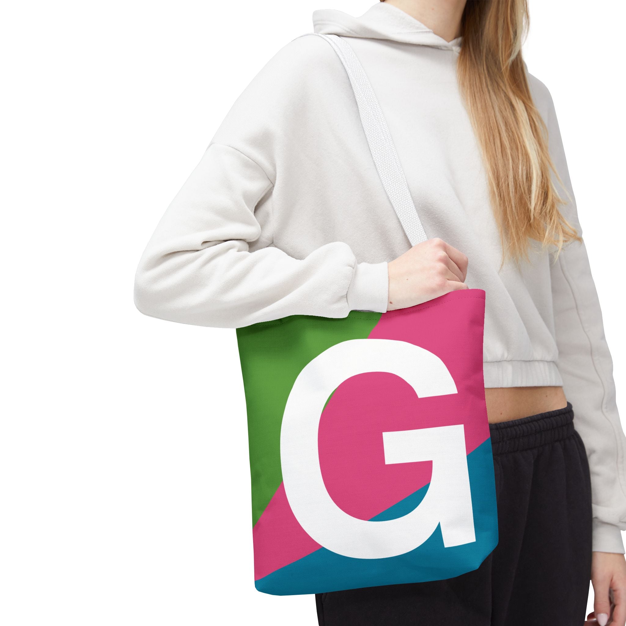 Monogram 'G' Colorblock Tote Bag — Personalized Initial G Shoulder Tote