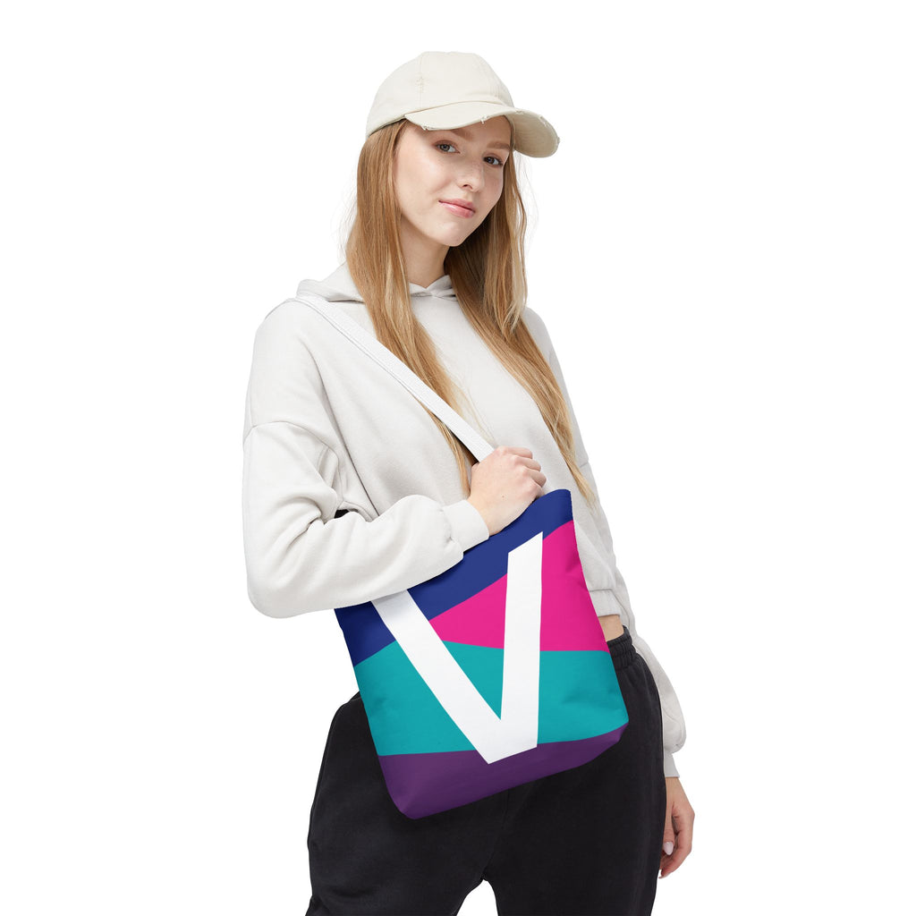 Monogram 'V' Colorblock Tote Bag — Personalized Initial V Shoulder Tote