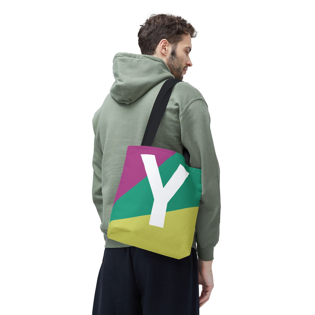 Monogram 'Y' Colorblock Tote Bag — Personalized Initial Y Shoulder Tote
