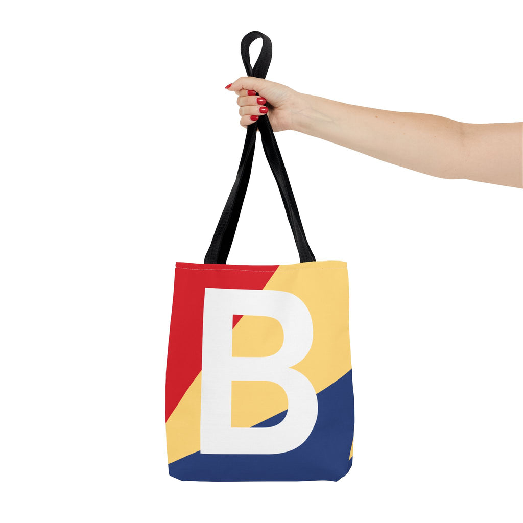 Monogram 'B' Colorblock Tote Bag — Personalized Initial B Shoulder Tote