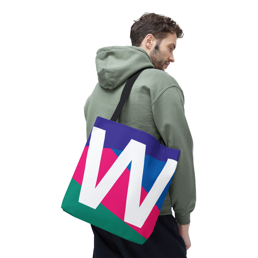 Monogram 'W' Colorblock Tote Bag — Personalized Initial W Shoulder Tote