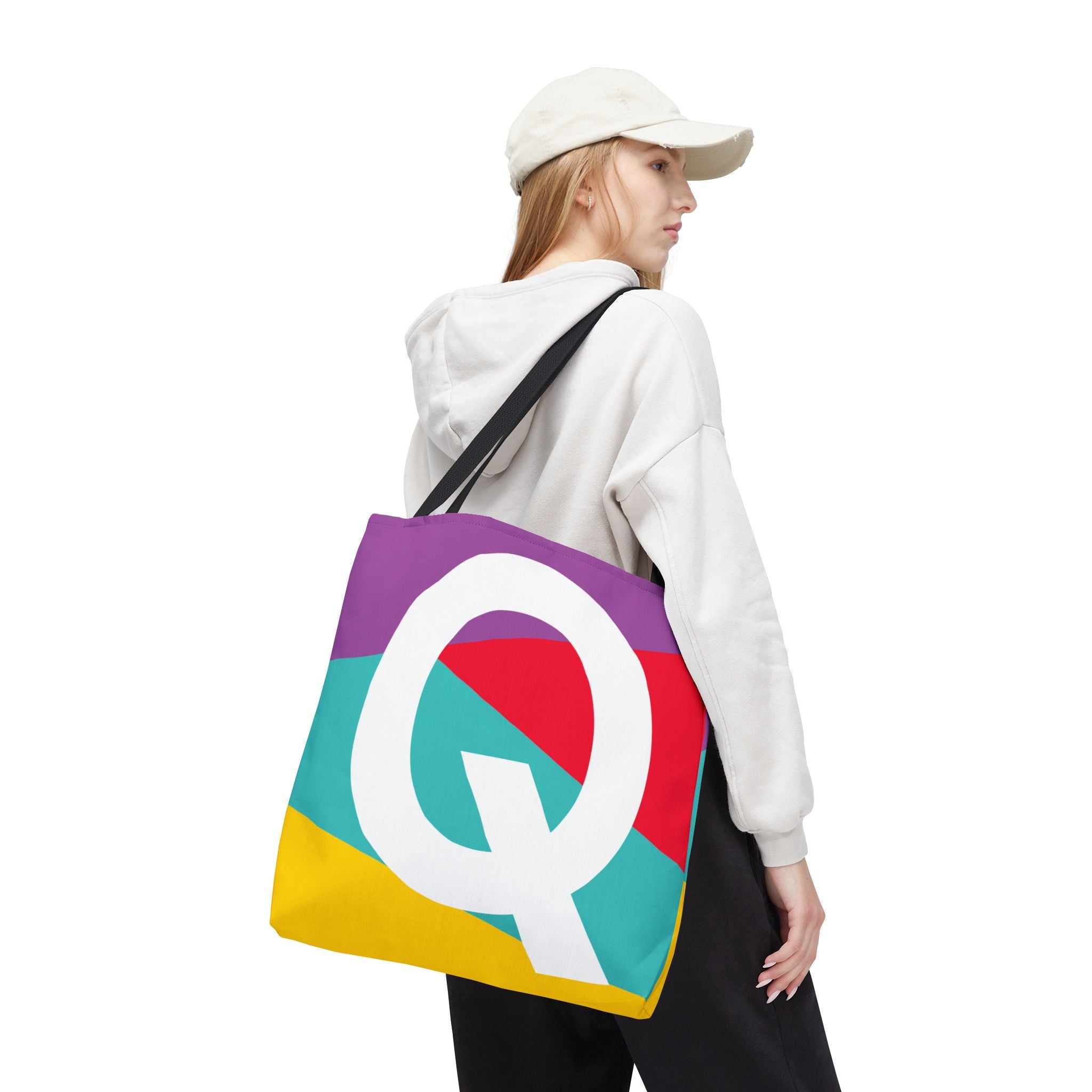 Monogram 'Q' Colorblock Tote Bag — Personalized Initial Q Shoulder Tote