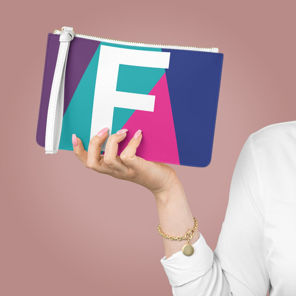 Monogram 'F' Colorblock Clutch Bag — Bold Geometric Wristlet for Everyday & Gifts