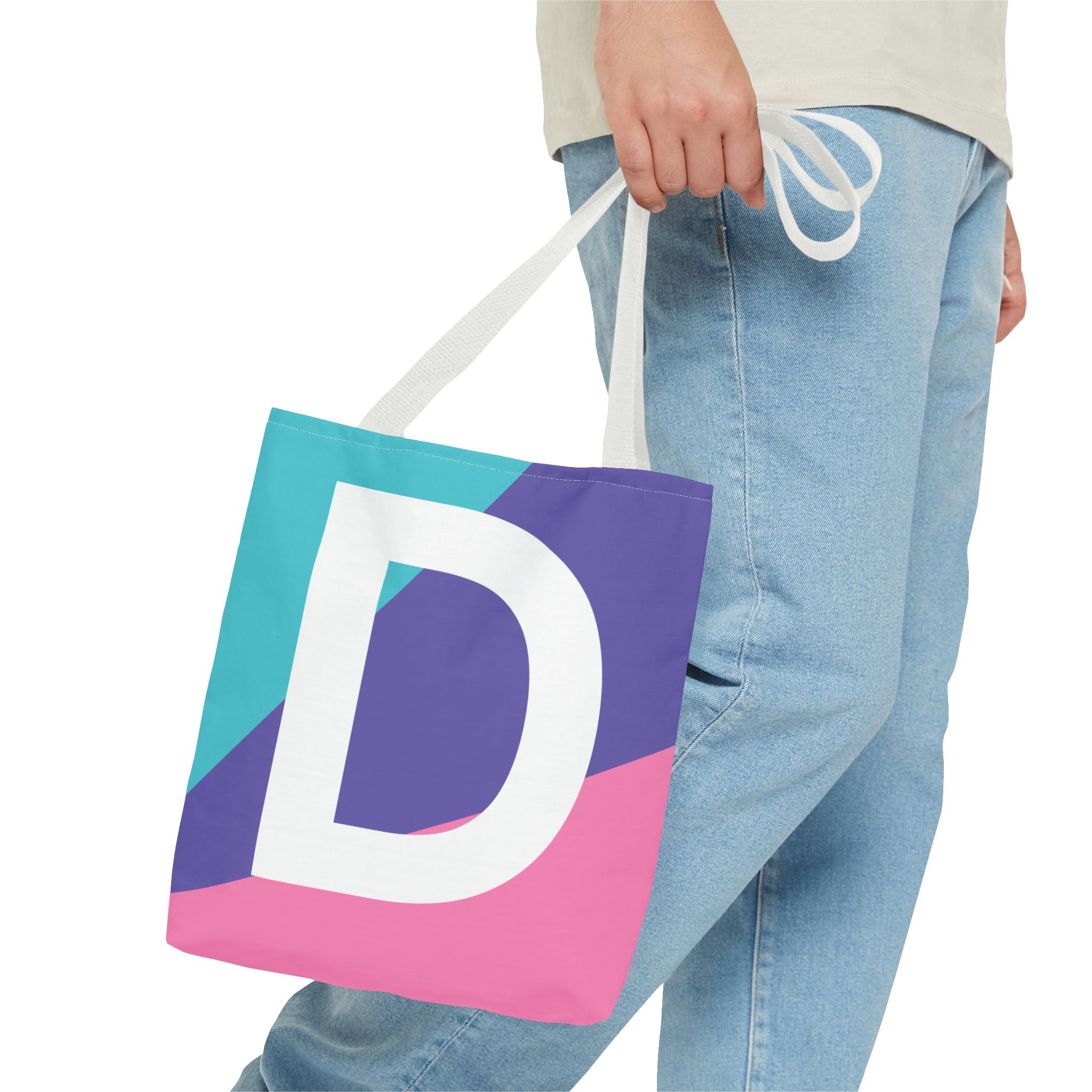 Monogram 'D' Colorblock Tote Bag — Personalized Initial D Shoulder Tote