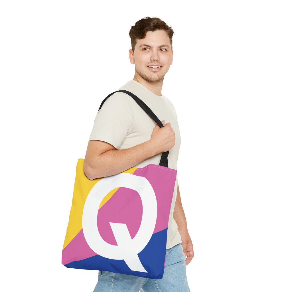 Monogram 'Q' Colorblock Tote Bag — Personalized Initial Q Shoulder Tote